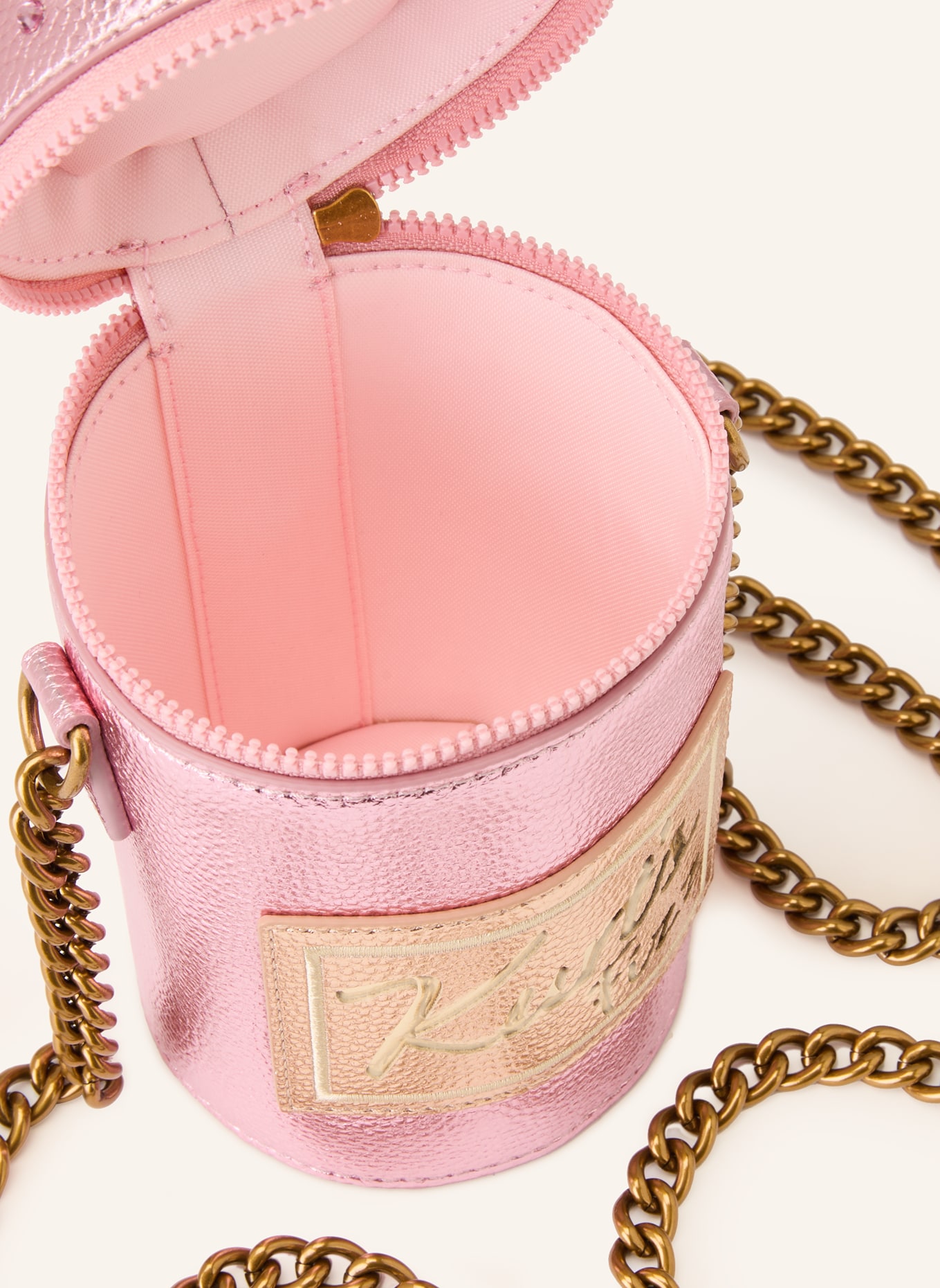 KURT GEIGER Umhängetasche CHAMPANGER BOTTLE mit Schmucksteinen: ROSA / GOLD / PINK