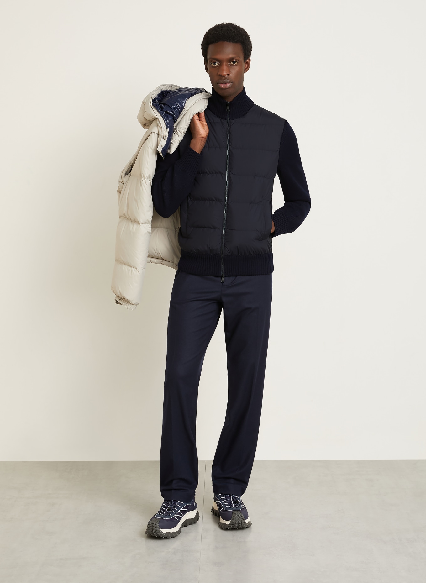 MONCLER Daunenjacke TRICOT im Materialmix: DUNKELBLAU