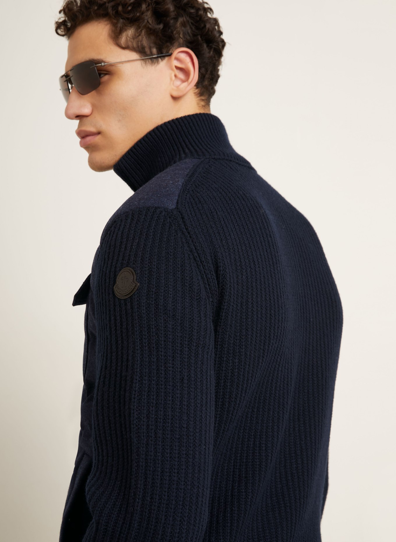 MONCLER Strickjacke im Materialmix: DUNKELBLAU / SCHWARZ