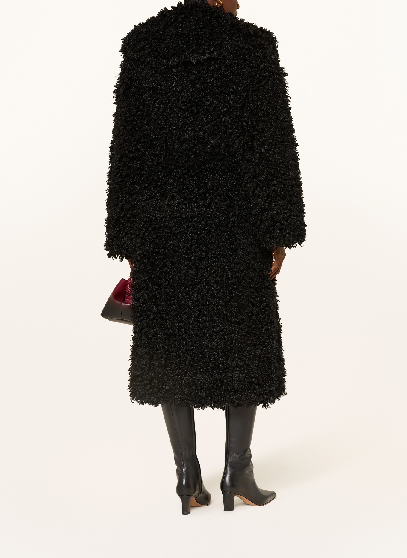 ROTATE Kunstfell-Mantel: SCHWARZ
