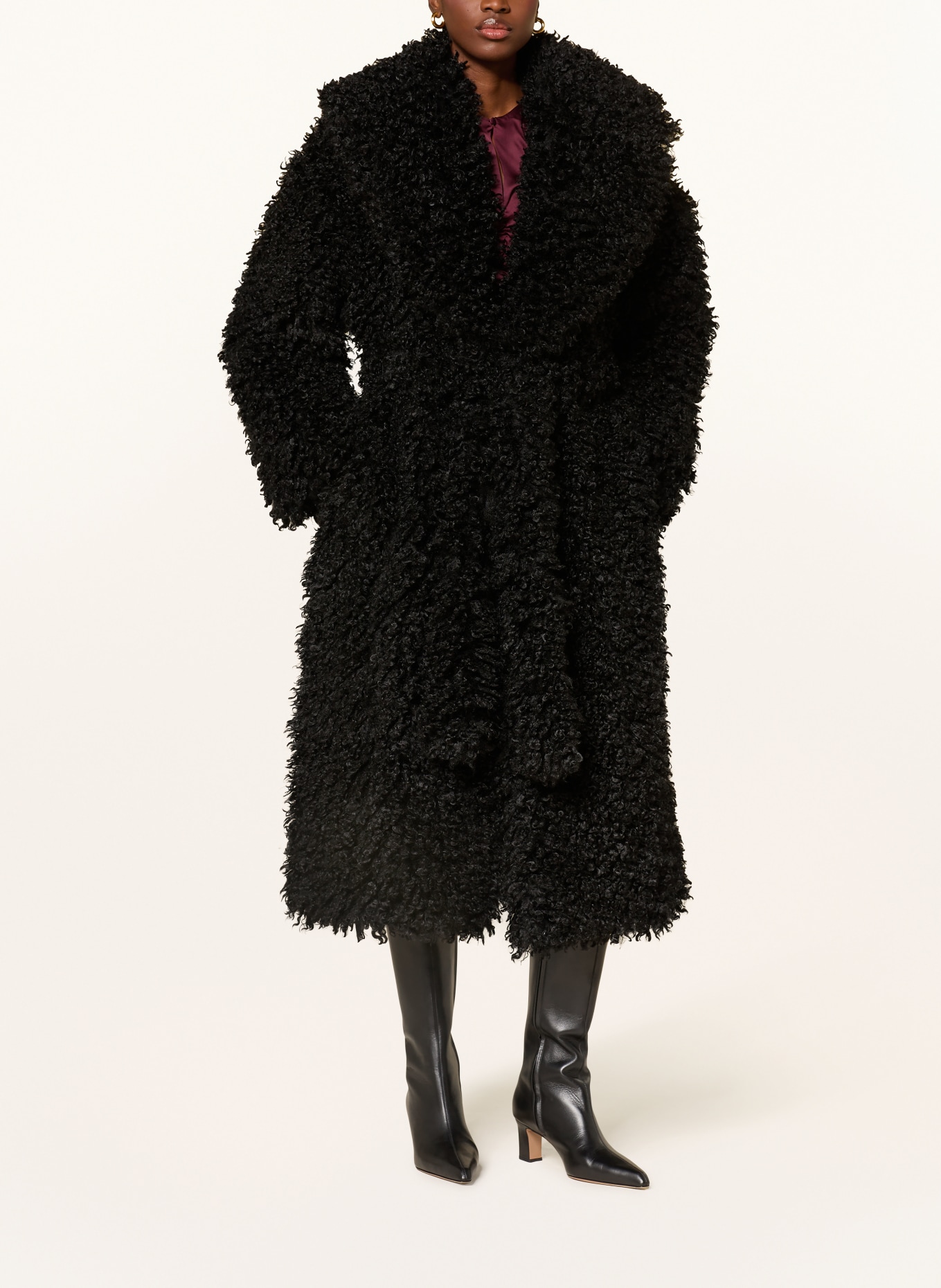 ROTATE Kunstfell-Mantel: SCHWARZ
