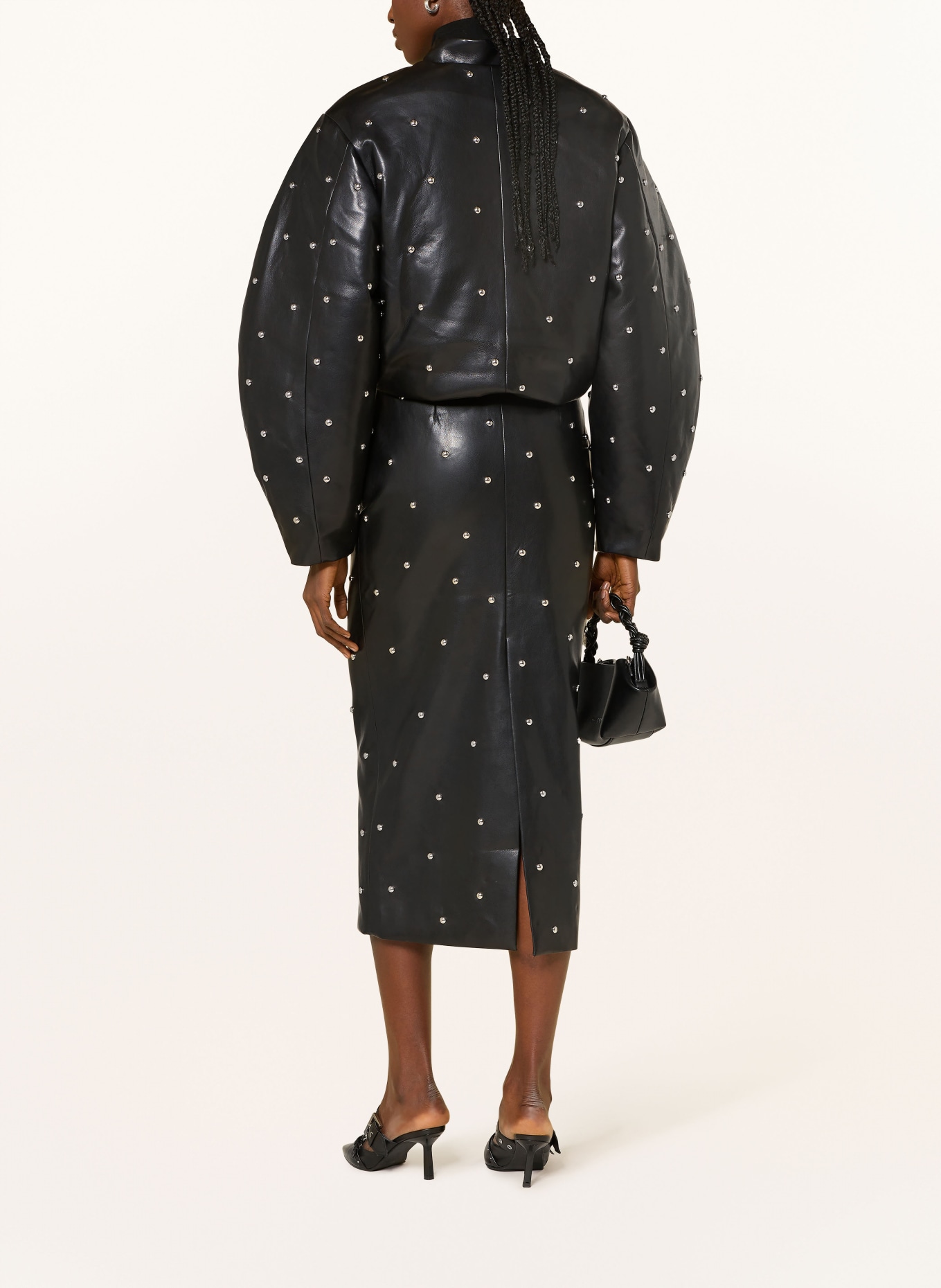 ROTATE Rock in Lederoptik mit Nieten: SCHWARZ