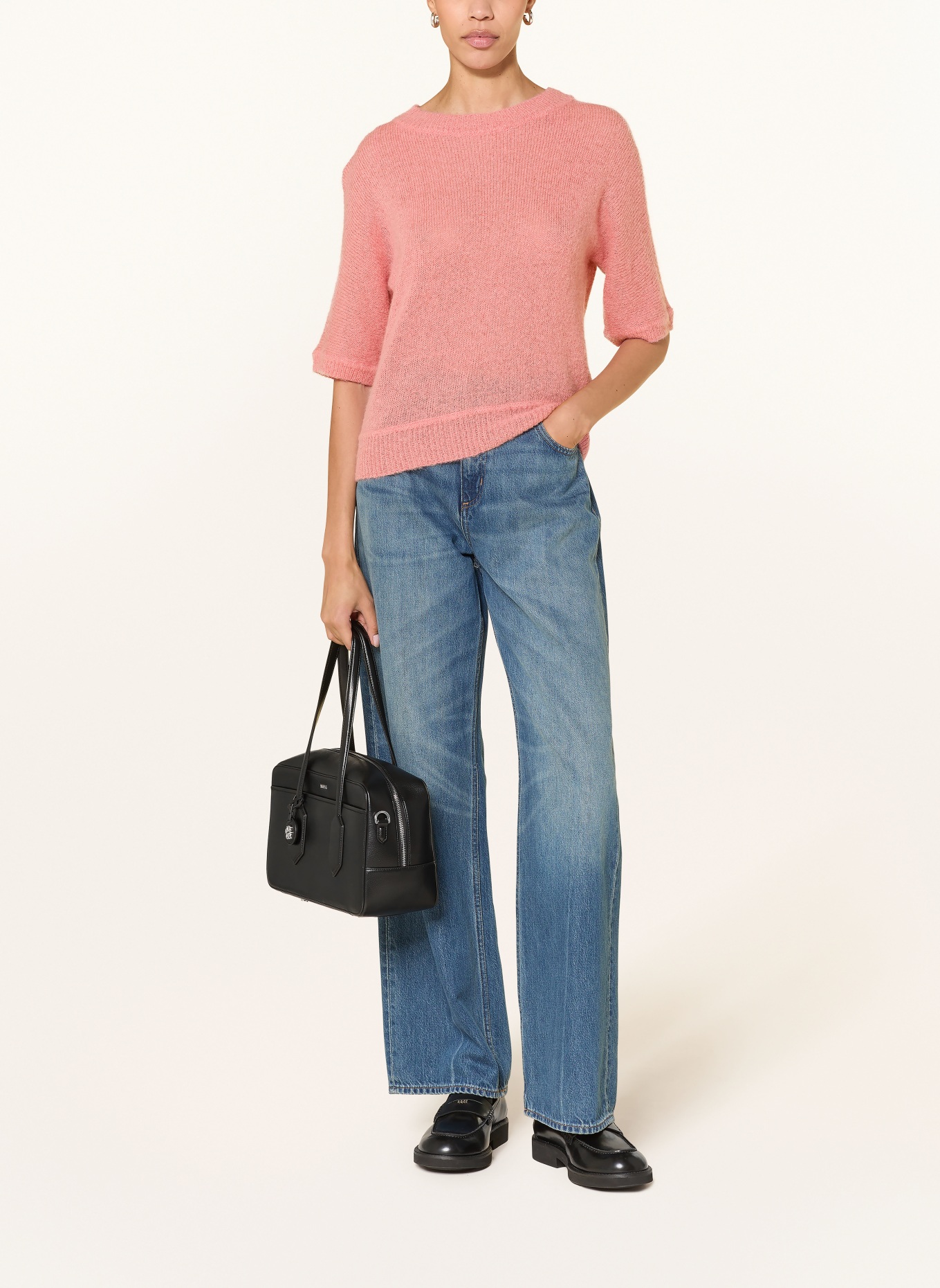 BOSS Alpaka-Pullover FANCER mit 3/4-Arm: HELLROT