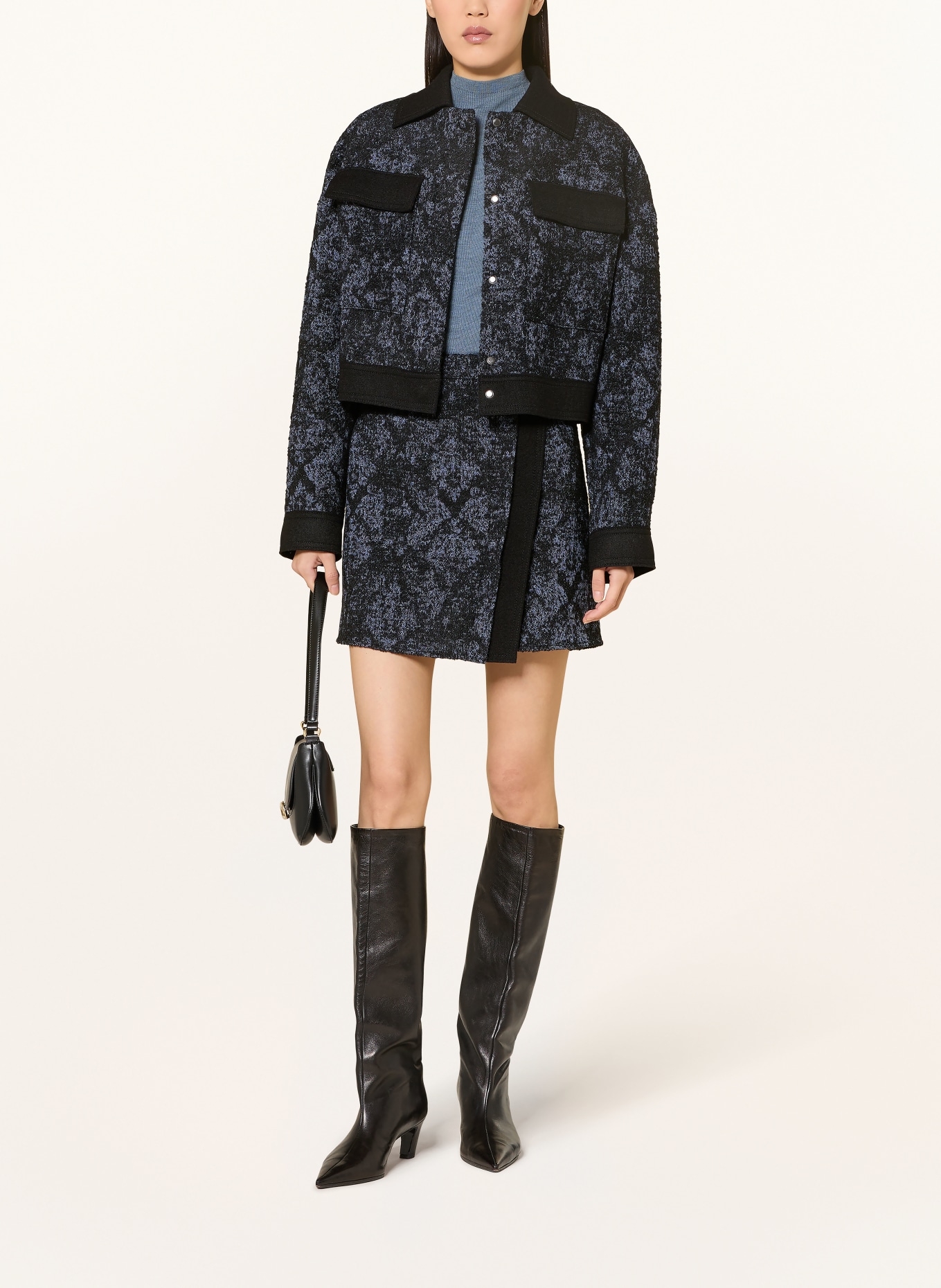 BOSS Kastenjacke JUTALA im Materialmix: SCHWARZ / HELLGRAU