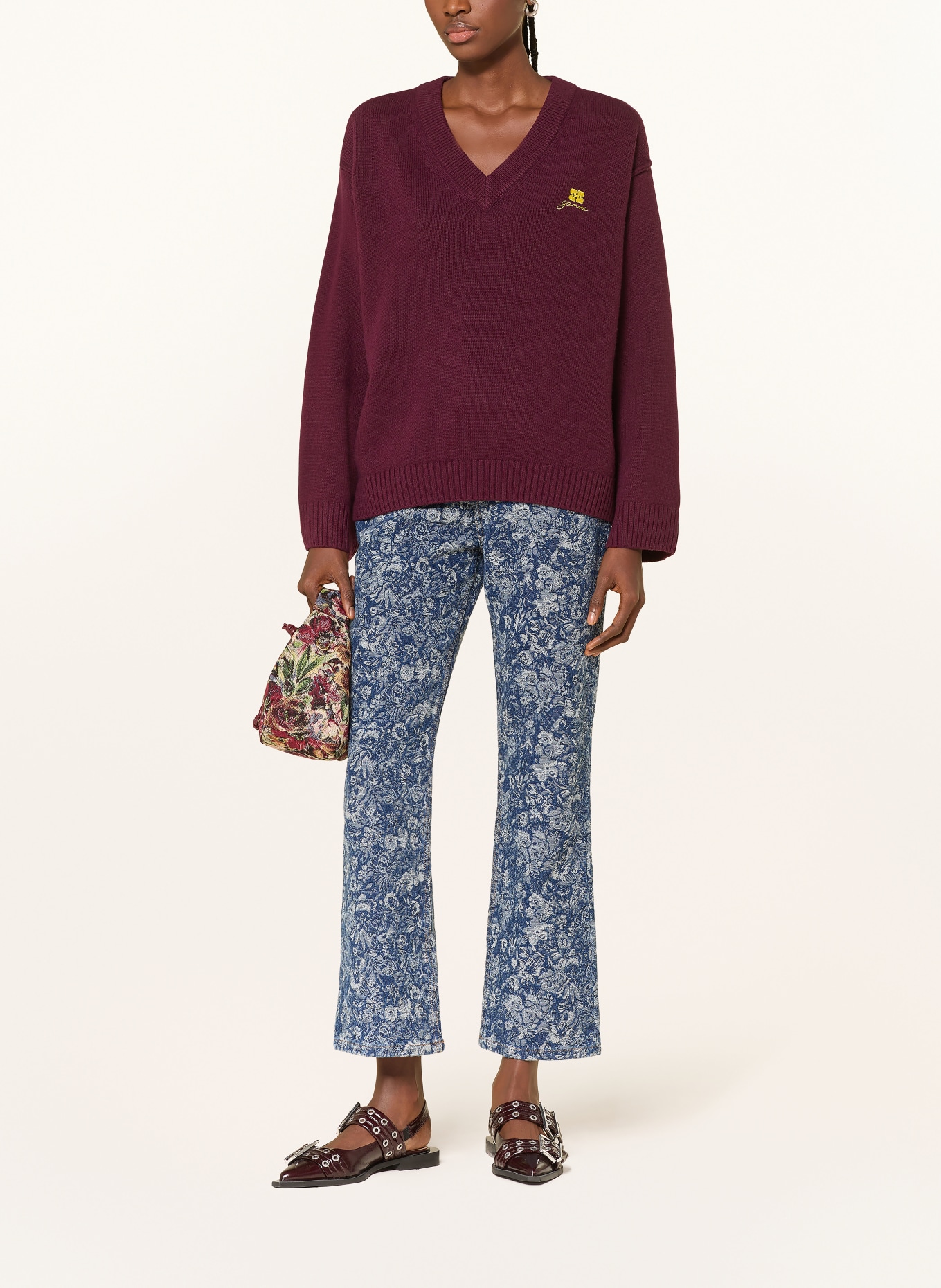 GANNI Pullover: DUNKELROT / GELB