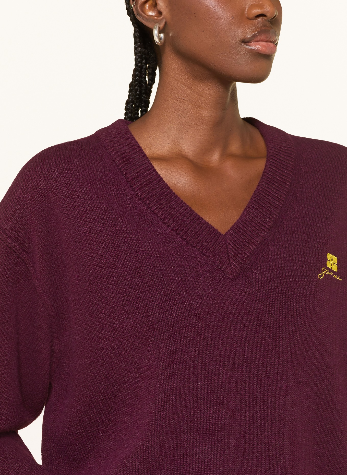 GANNI Pullover: DUNKELROT / GELB