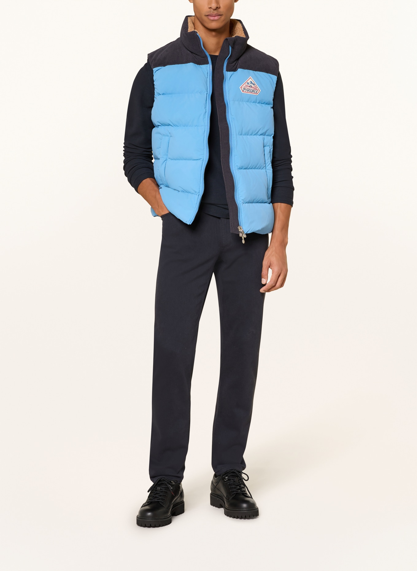 PYRENEX Daunenweste RETRO JOHN im Materialmix: TÜRKIS / DUNKELGRAU