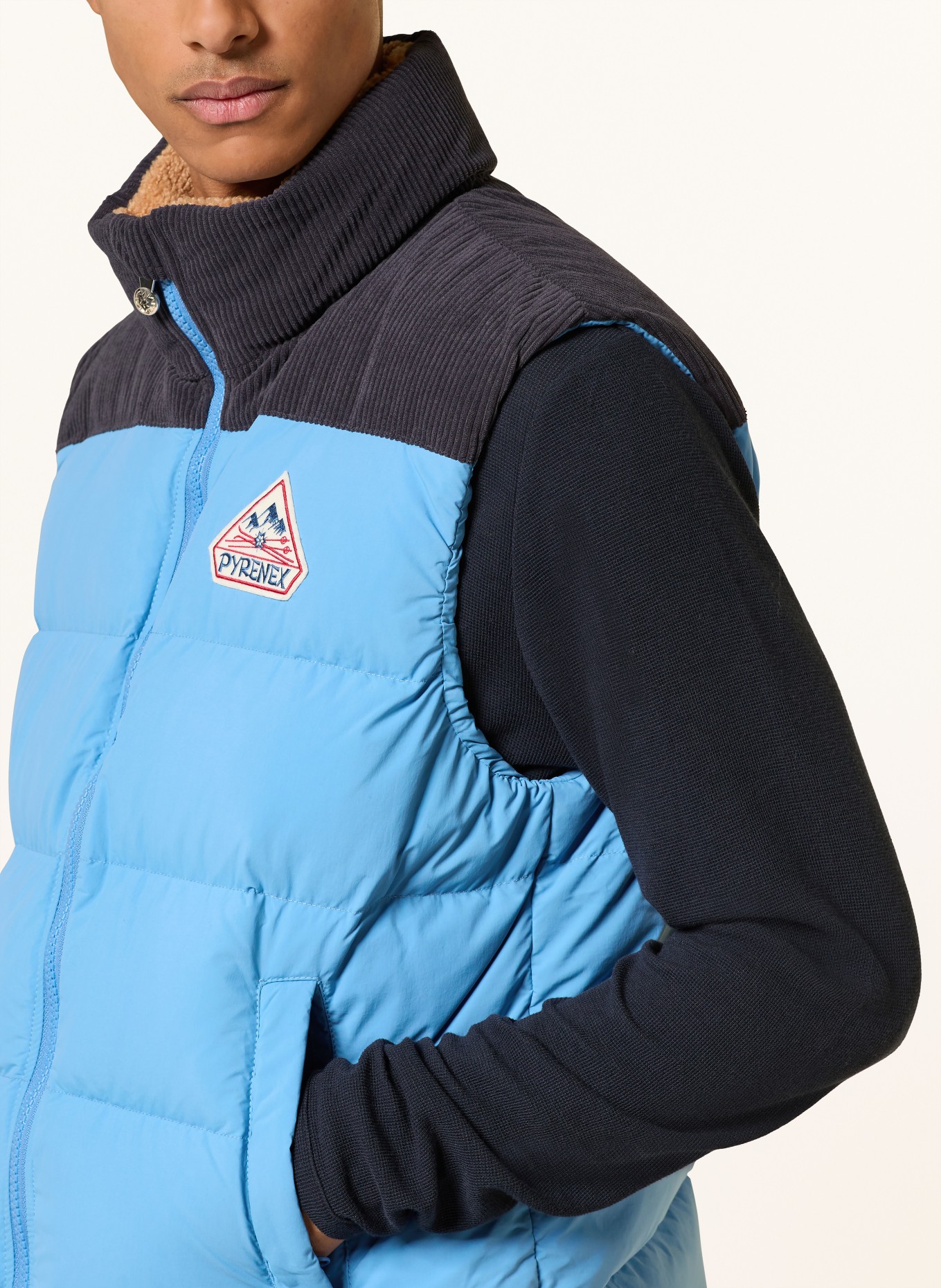 PYRENEX Daunenweste RETRO JOHN im Materialmix: TÜRKIS / DUNKELGRAU