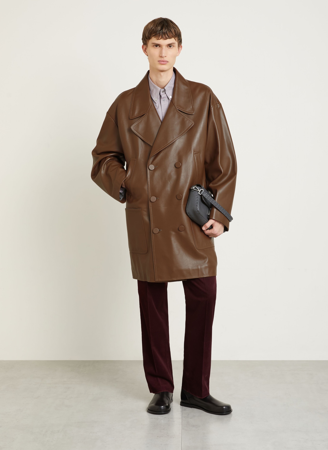 FENDI leather coat: DARK BROWN