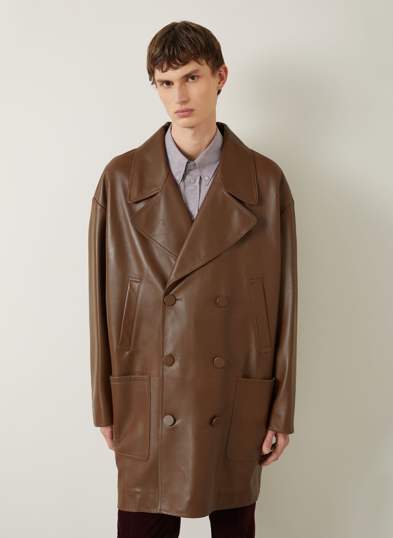 FENDI leather coat: DARK BROWN