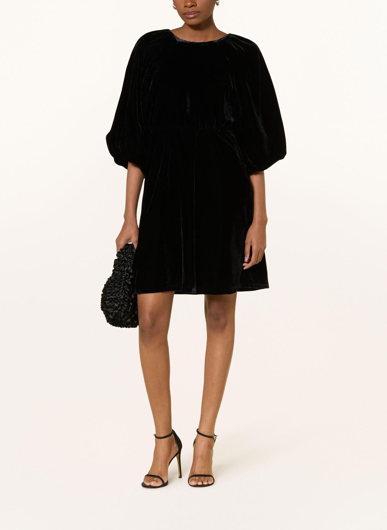 SELECTED Femme Samtkleid mit 3/4-Arm: SCHWARZ