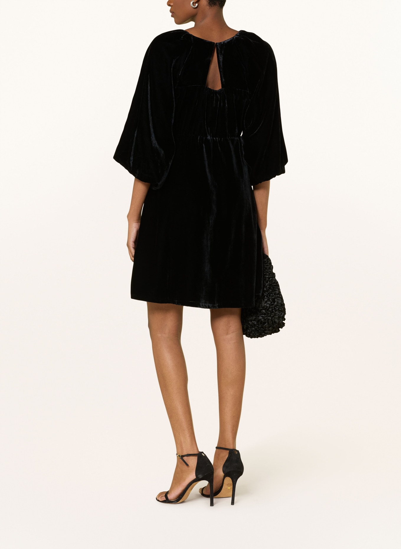 SELECTED Femme Samtkleid mit 3/4-Arm: SCHWARZ