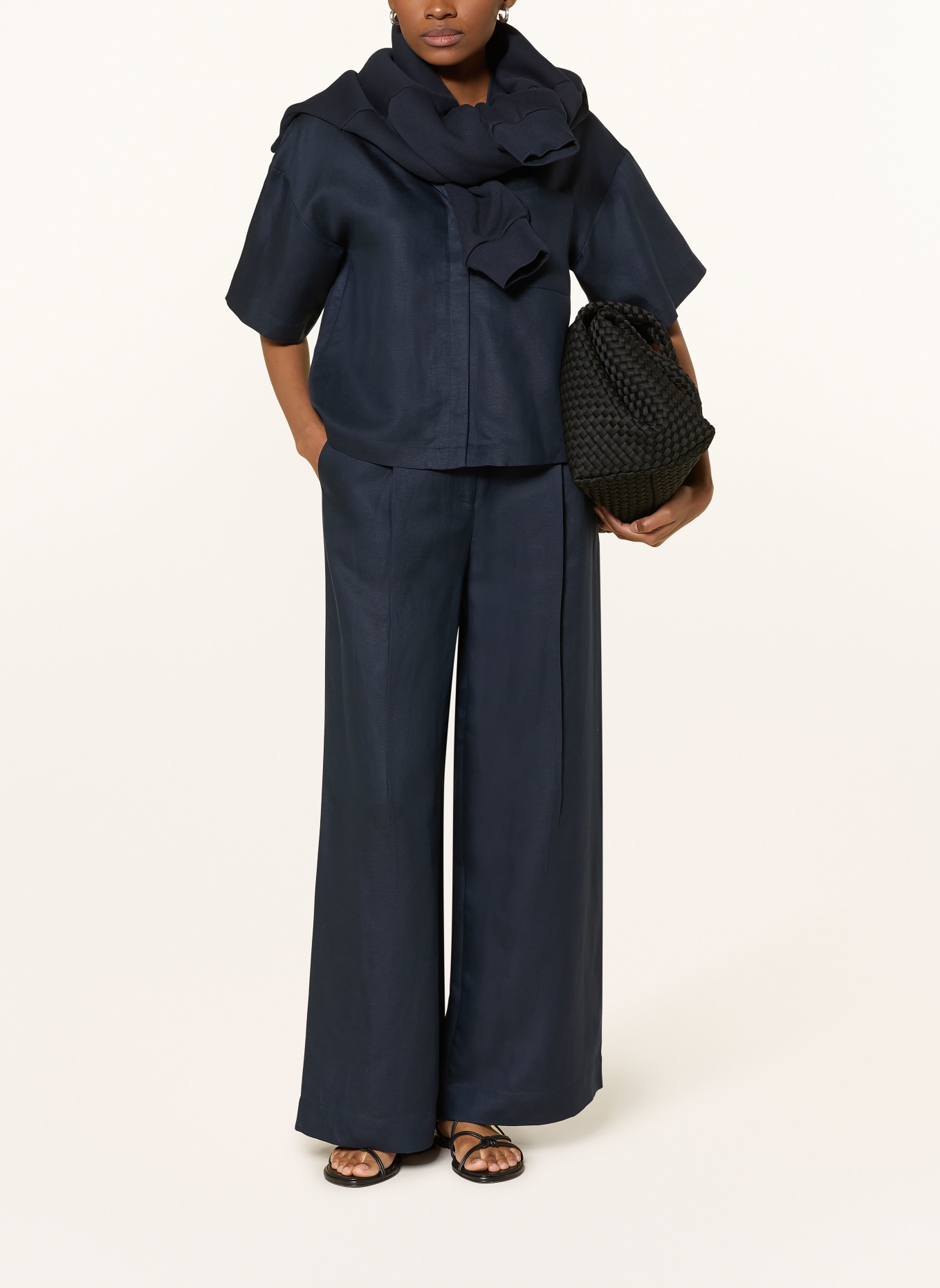 SELECTED Femme Marlenehose mit Leinen: DUNKELBLAU