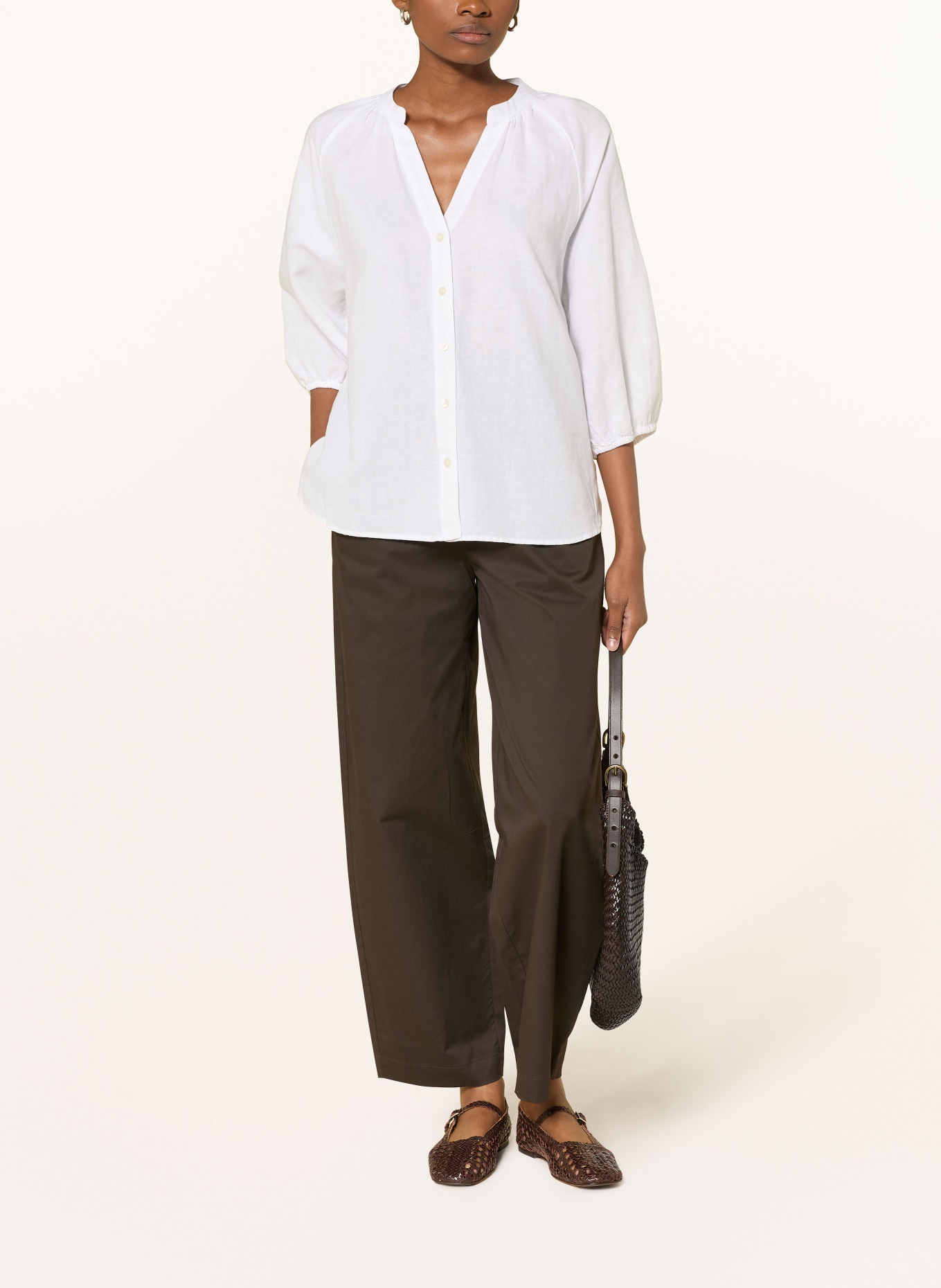 SELECTED Femme Bluzka z lnu z rękawami 3/4: BIAŁY