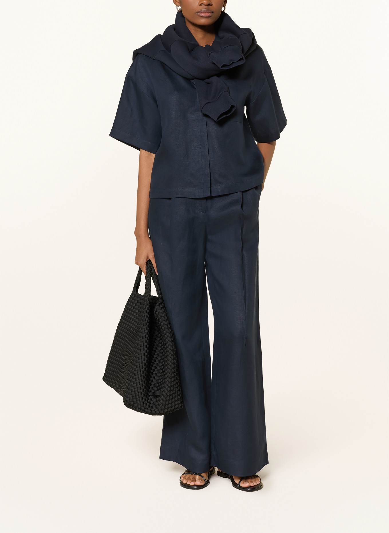 SELECTED Femme Bluse mit Leinen: DUNKELBLAU