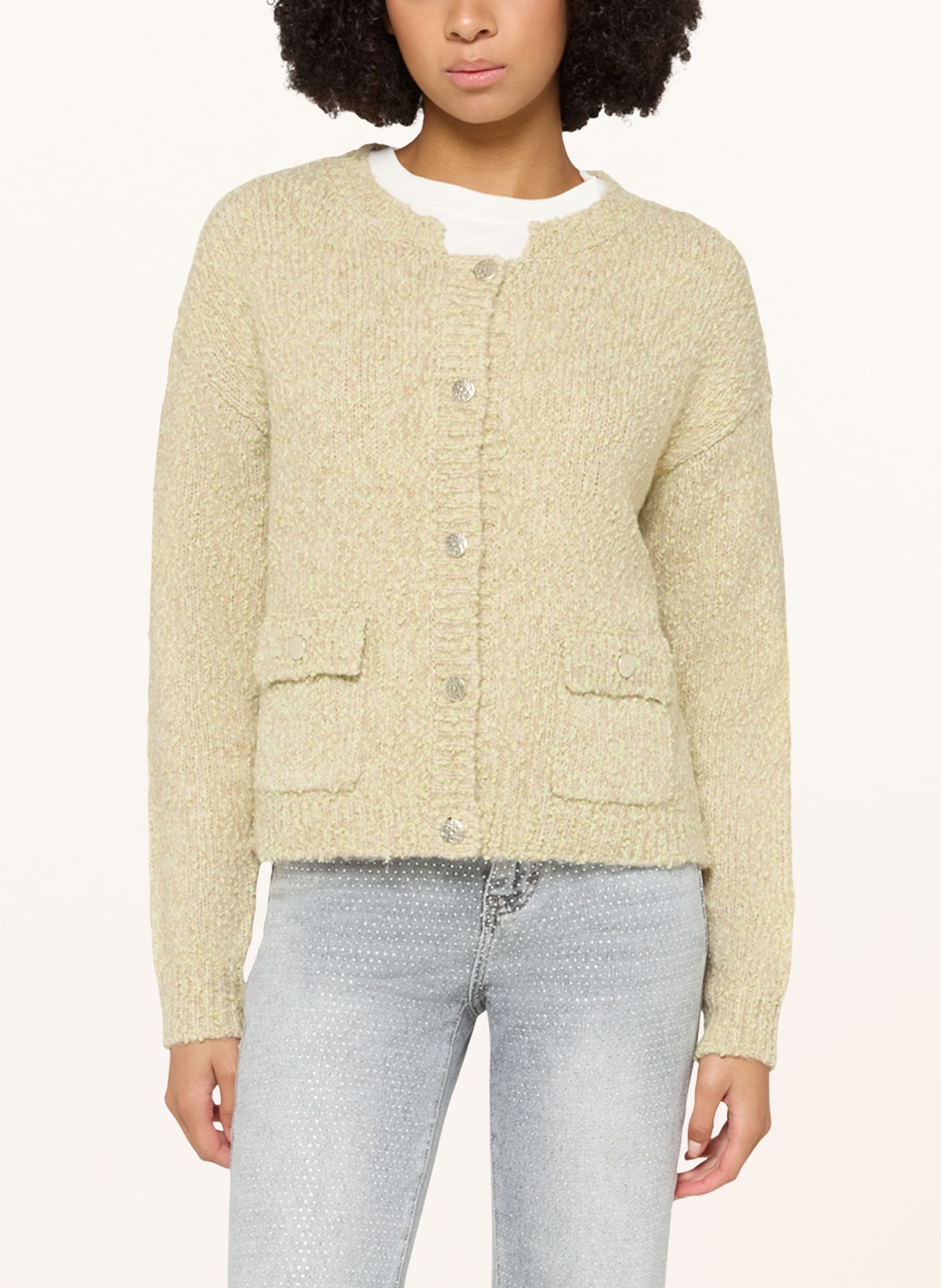 CARTOON Strickjacke: ECRU / HELLGRÜN