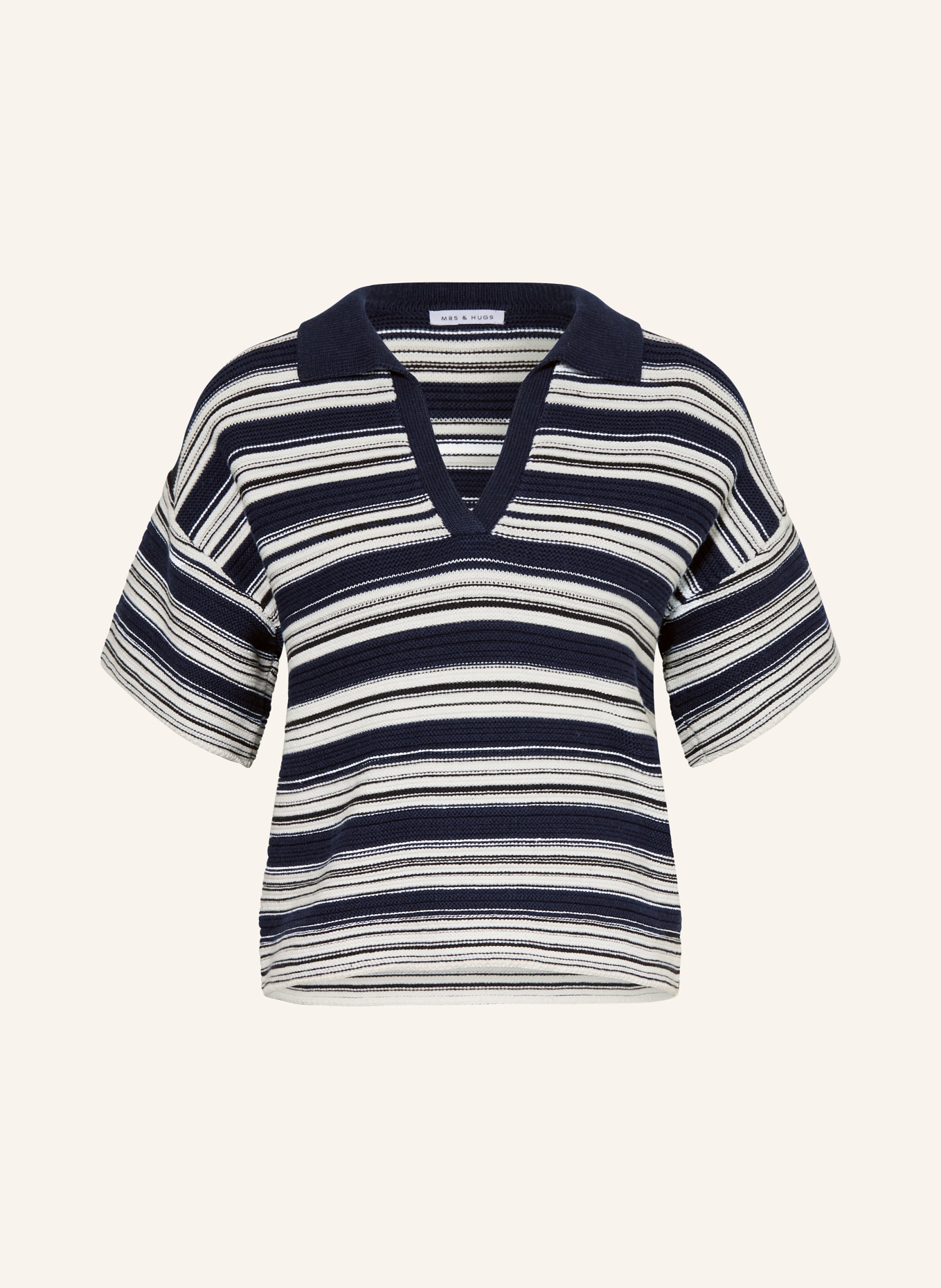 MRS & HUGS Strick-Poloshirt: WEISS / DUNKELBLAU