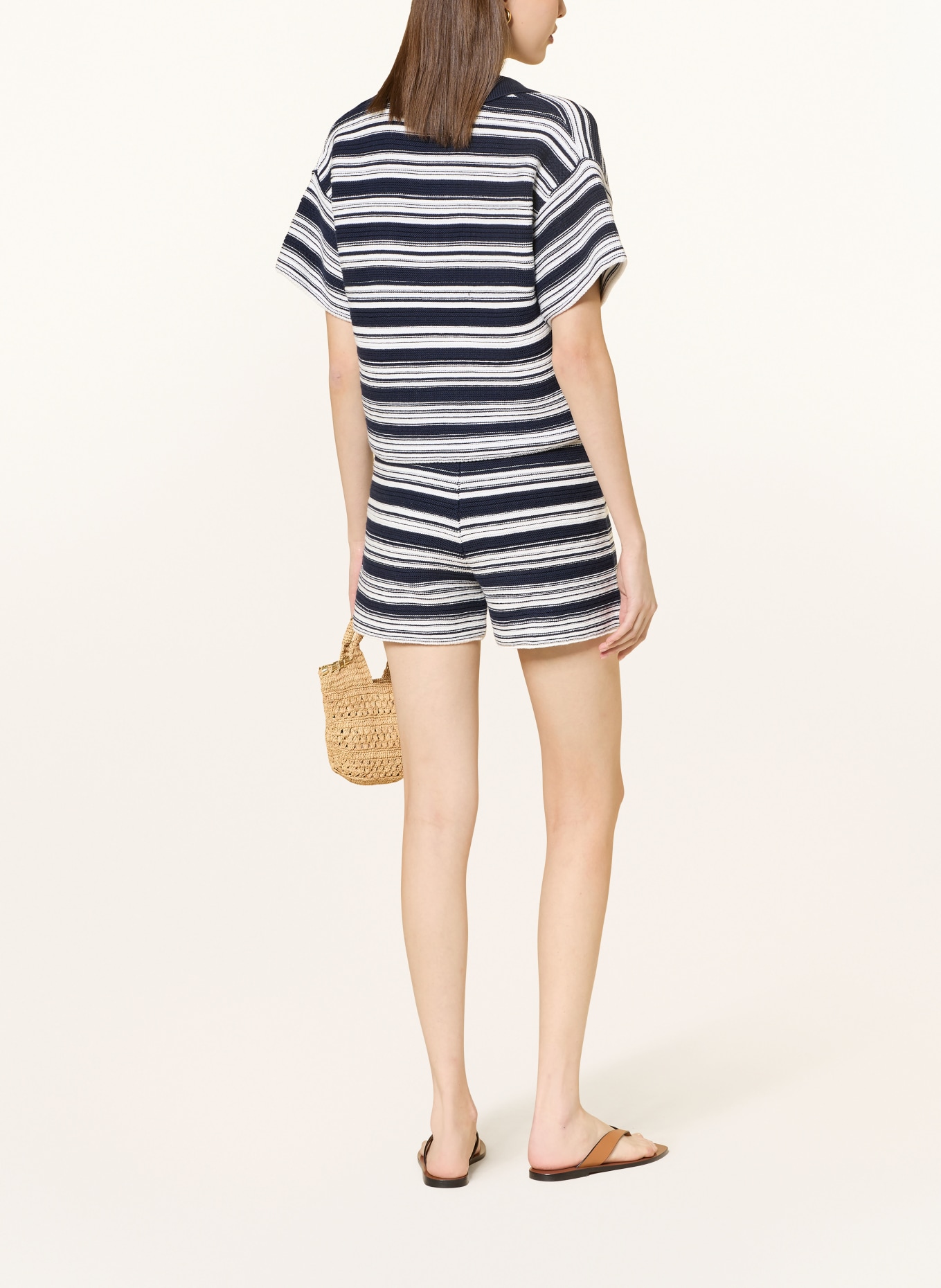 MRS & HUGS Strick-Poloshirt: WEISS / DUNKELBLAU