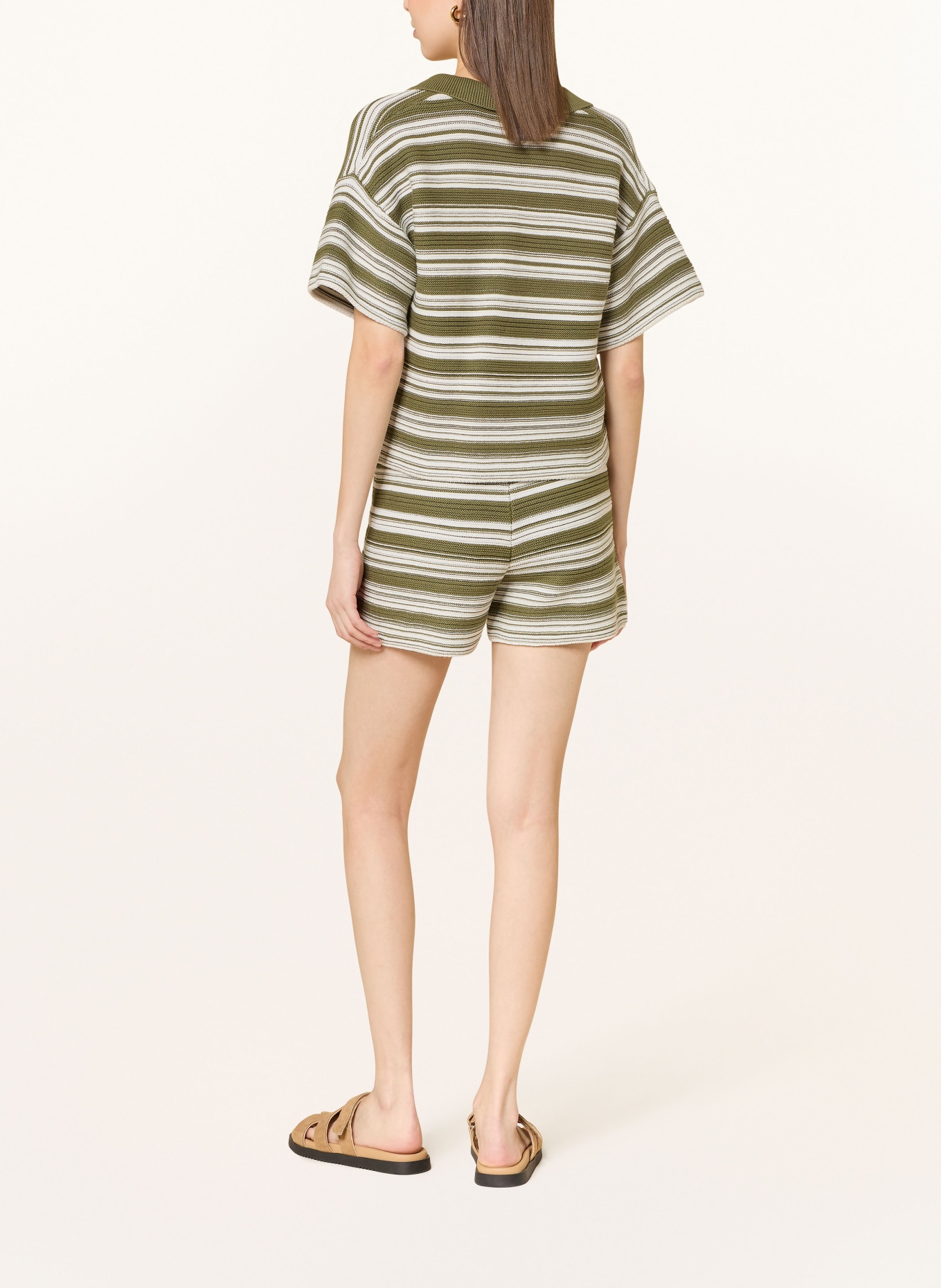 MRS & HUGS Strick-Poloshirt: OLIV / WEISS