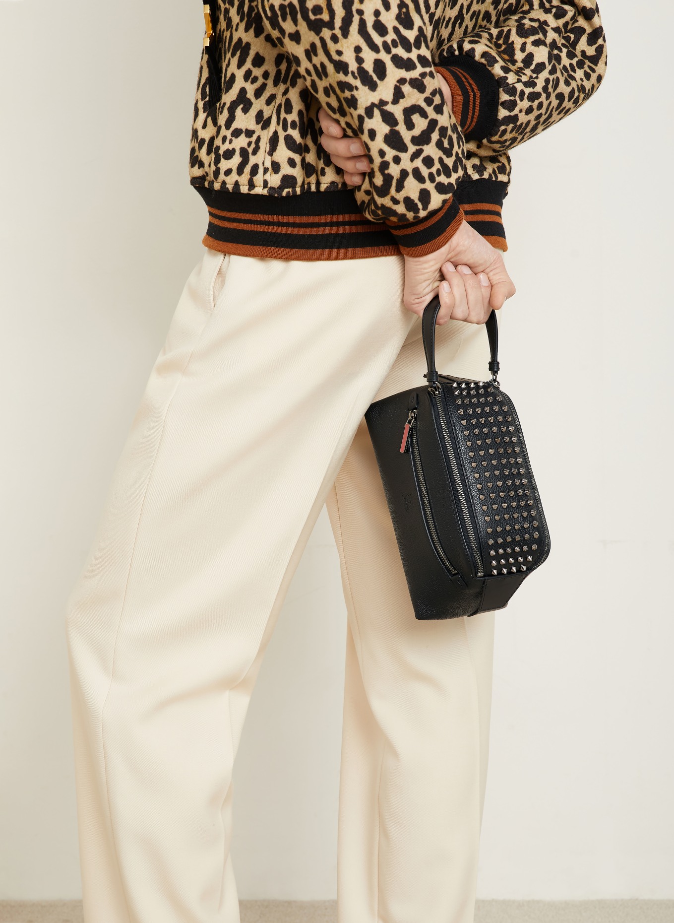 Christian Louboutin Clutch FUNKY TRAVEL POUCH with studs: BLACK / SILVER