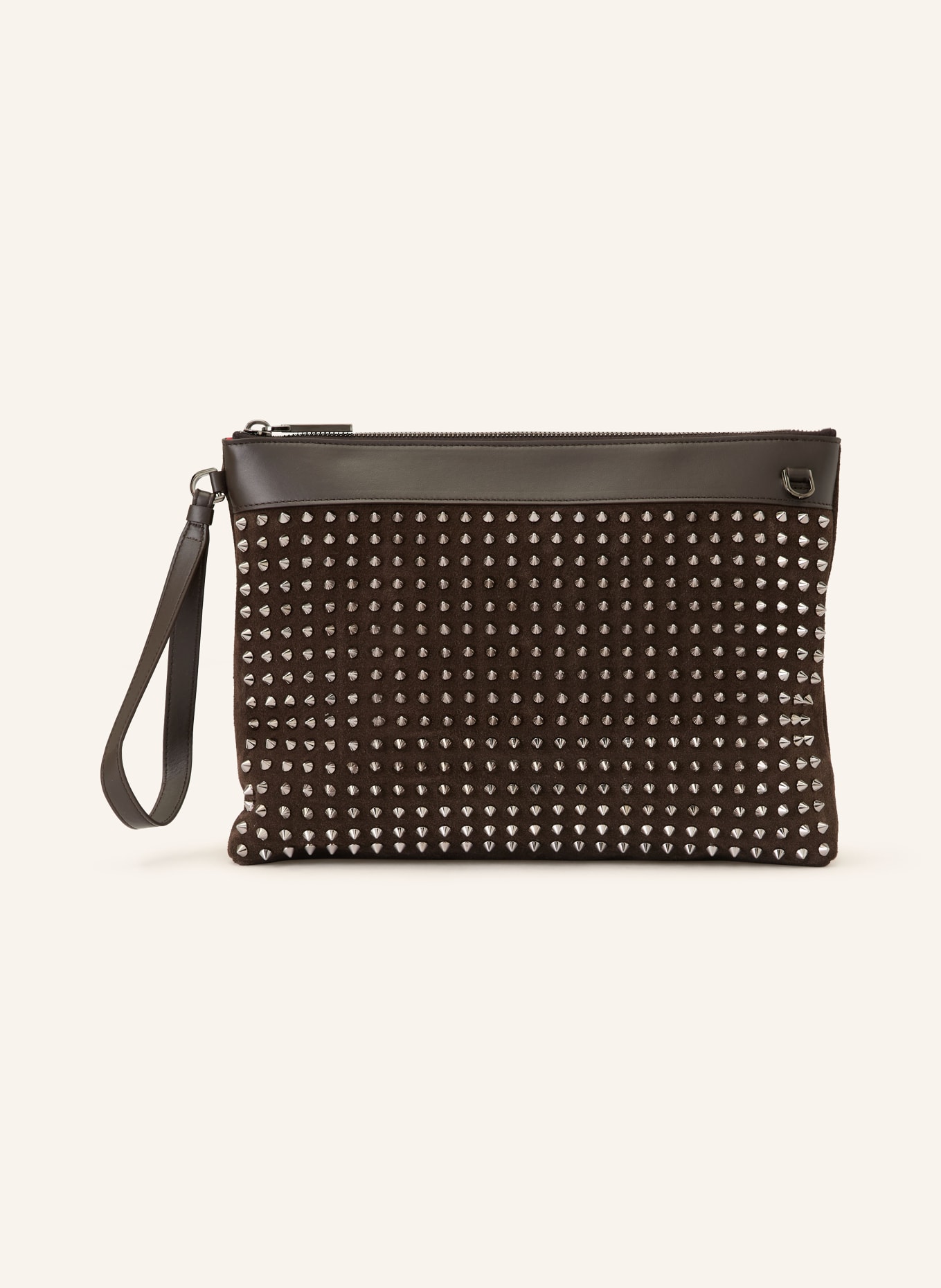 Christian Louboutin Clutch FUNKY POUCH CROSTA mit Nieten: DUNKELBRAUN / SILBER