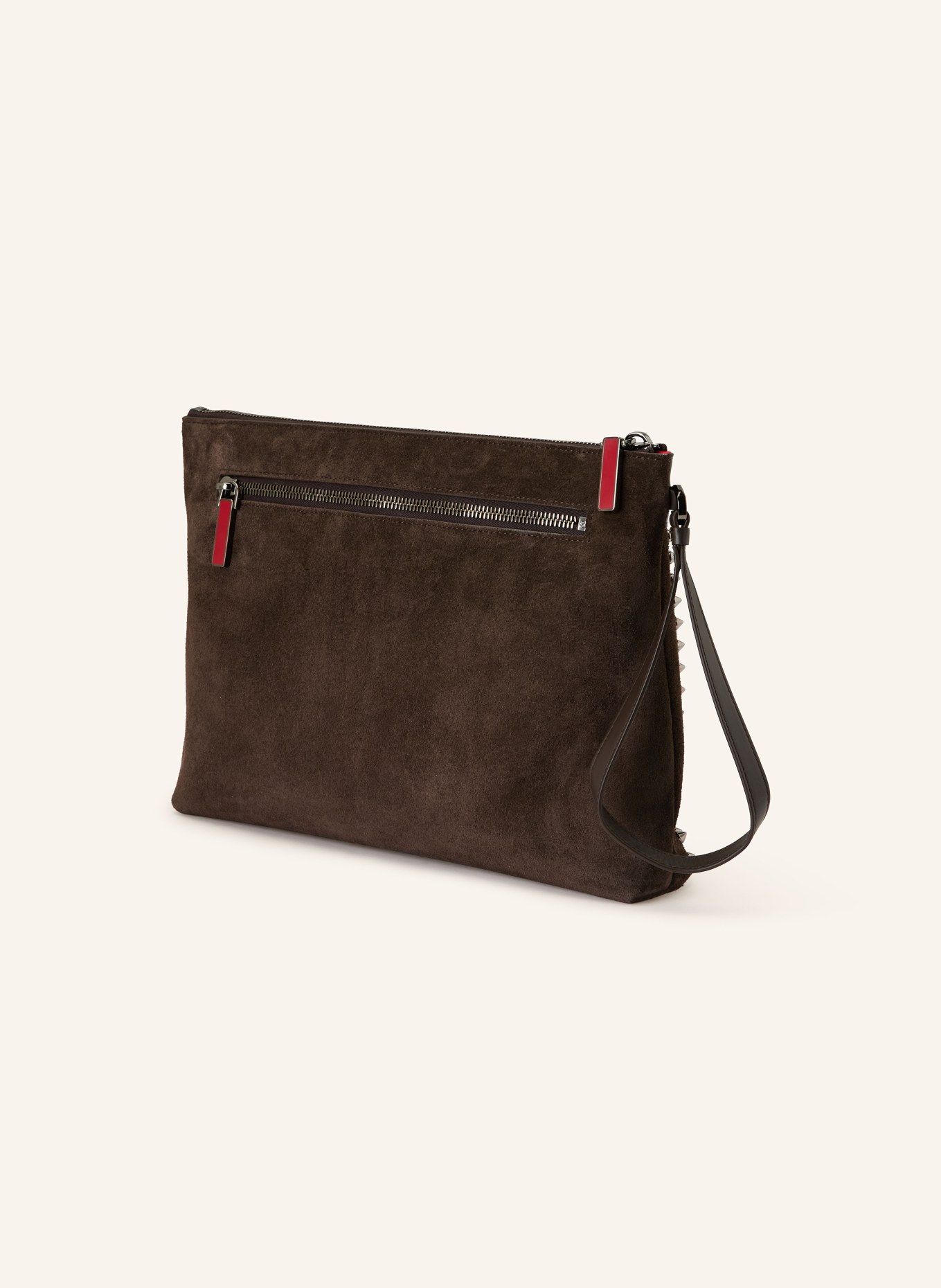 Christian Louboutin Clutch FUNKY POUCH CROSTA mit Nieten: DUNKELBRAUN / SILBER