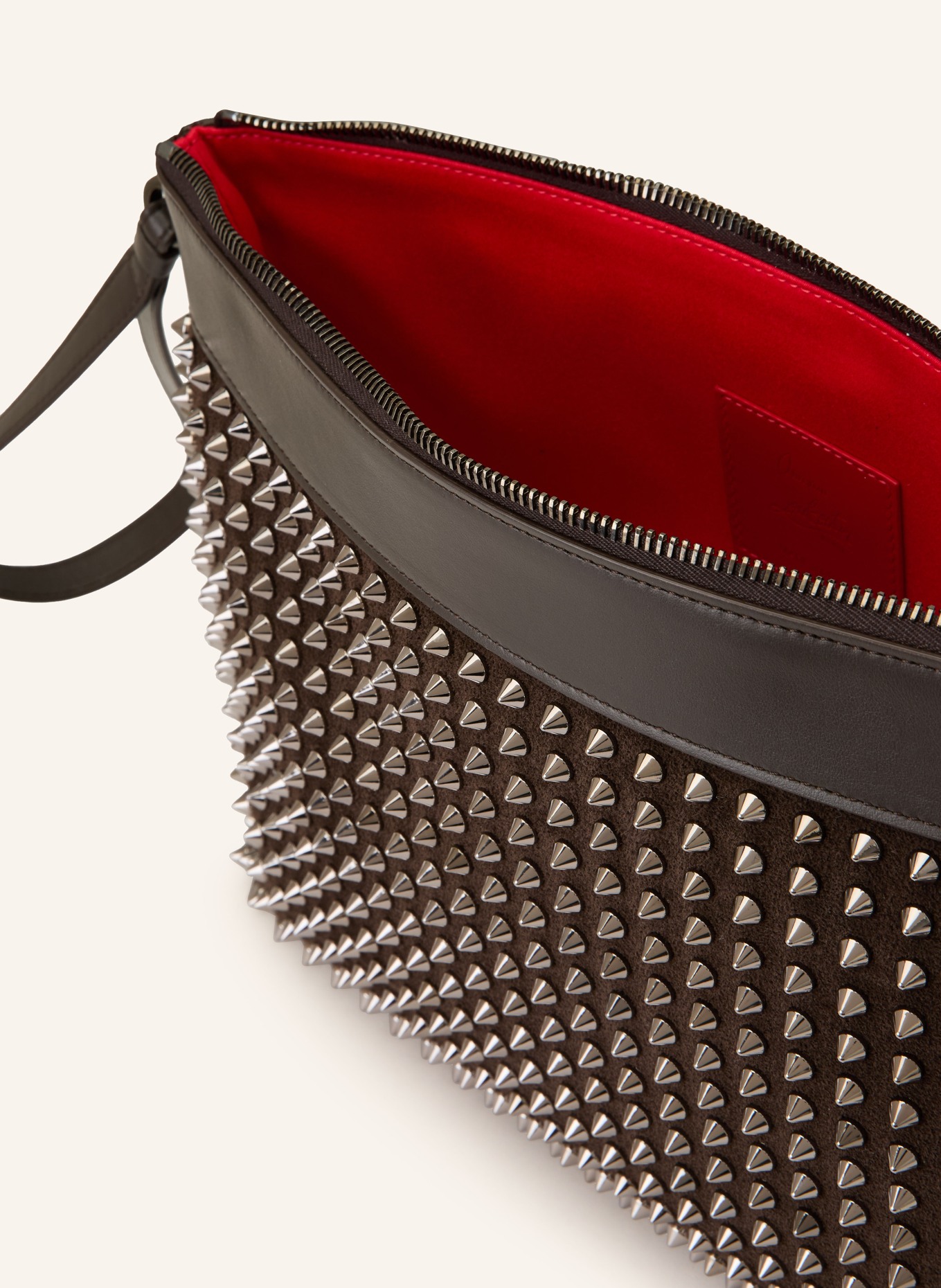 Christian Louboutin Clutch FUNKY POUCH CROSTA mit Nieten: DUNKELBRAUN / SILBER