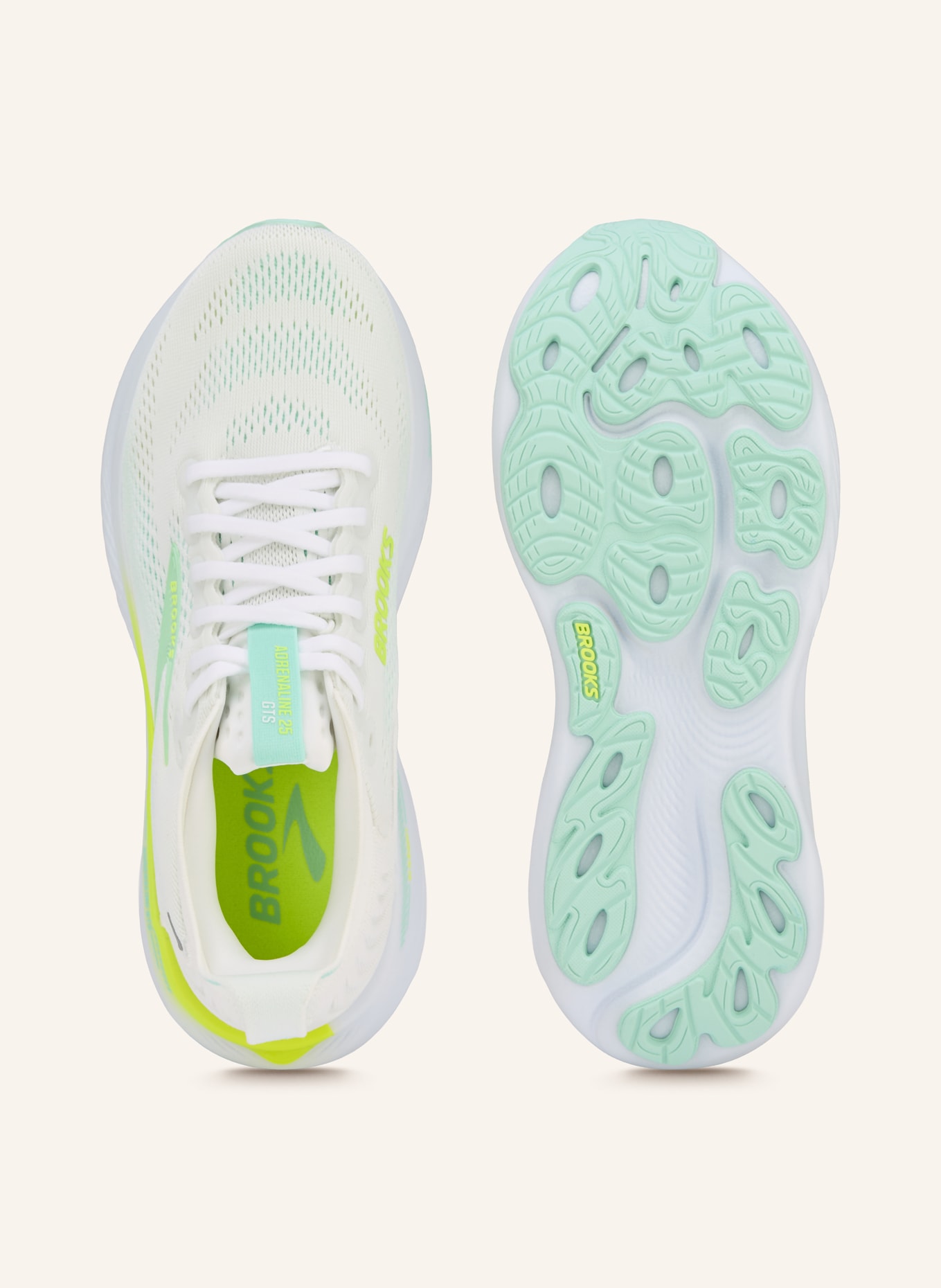 BROOKS Laufschuhe ADRENALINE GTS 25: WEISS / NEONGELB / MINT