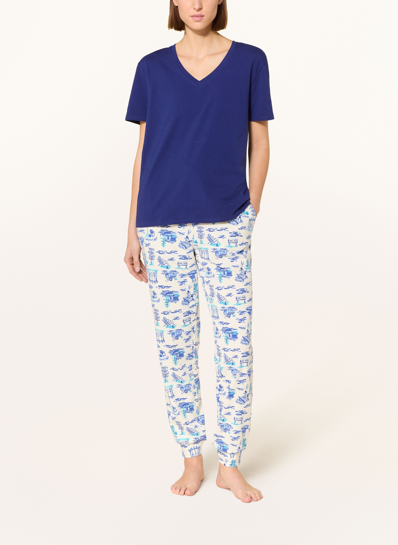 JOCKEY Schlafhose: CREME / TÜRKIS / BLAU