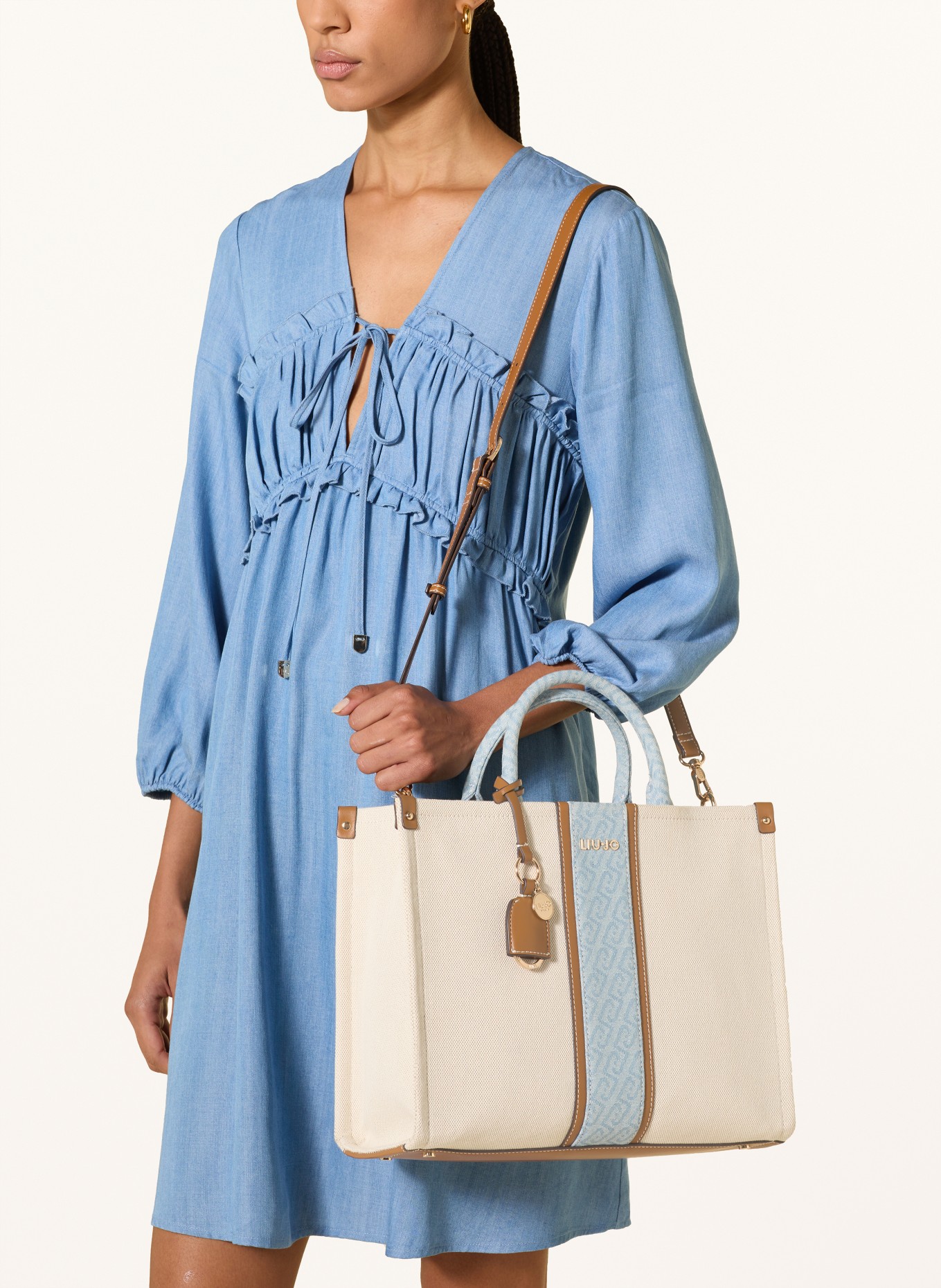 LIU JO Shopper MEDIUM: ECRU / BRAUN / HELLBLAU