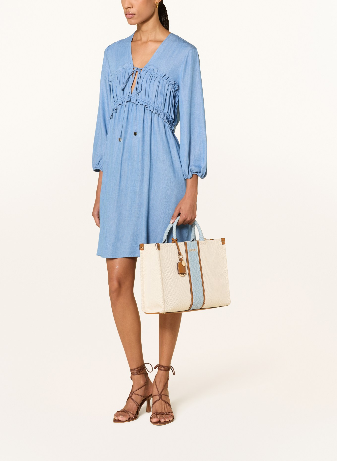 LIU JO Shopper MEDIUM: ECRU / BRAUN / HELLBLAU