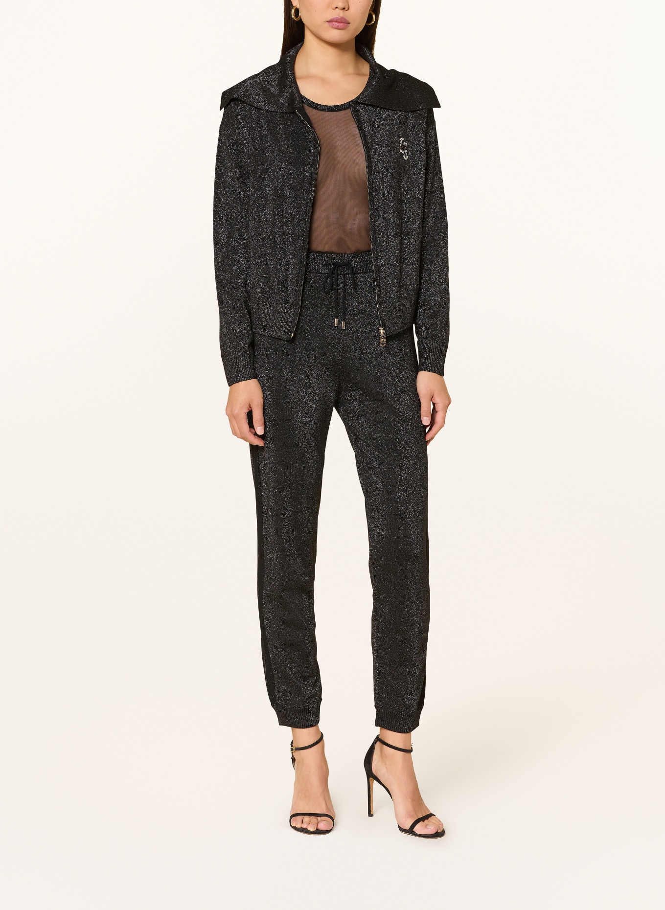 LIU JO Set: Mesh-Top und Strickjacke mit Glitzergarn: SCHWARZ