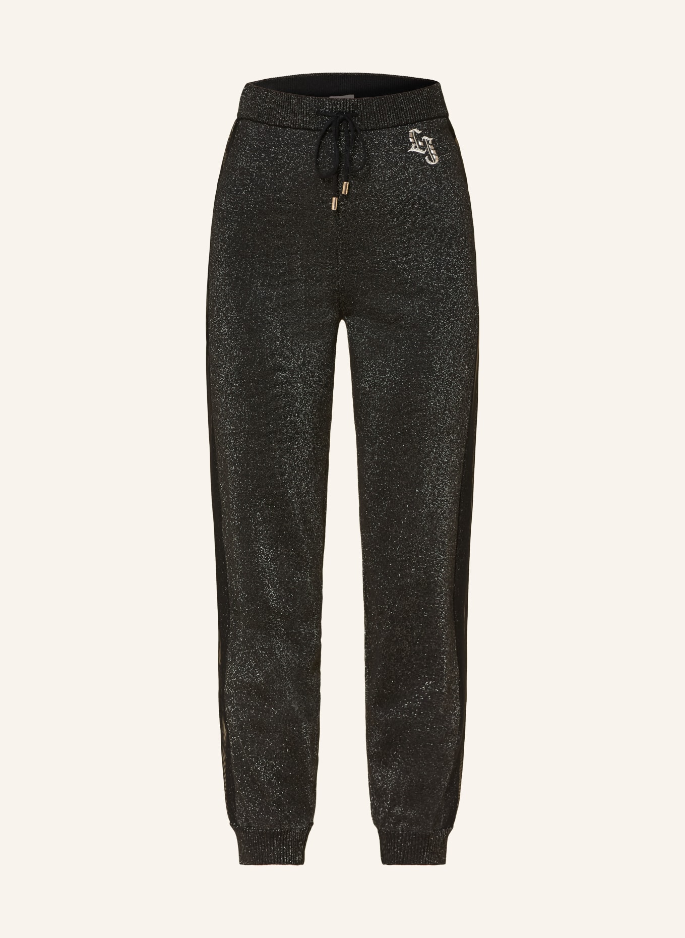 LIU JO Knitted pants with glitter yarn and braid stripes: BLACK