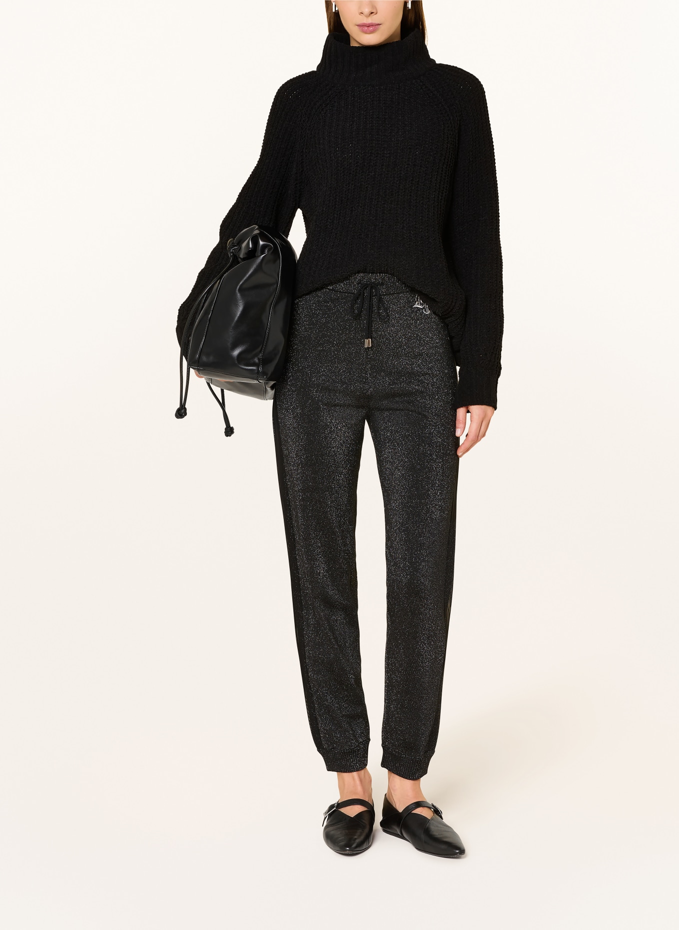 LIU JO Knitted pants with glitter yarn and braid stripes: BLACK