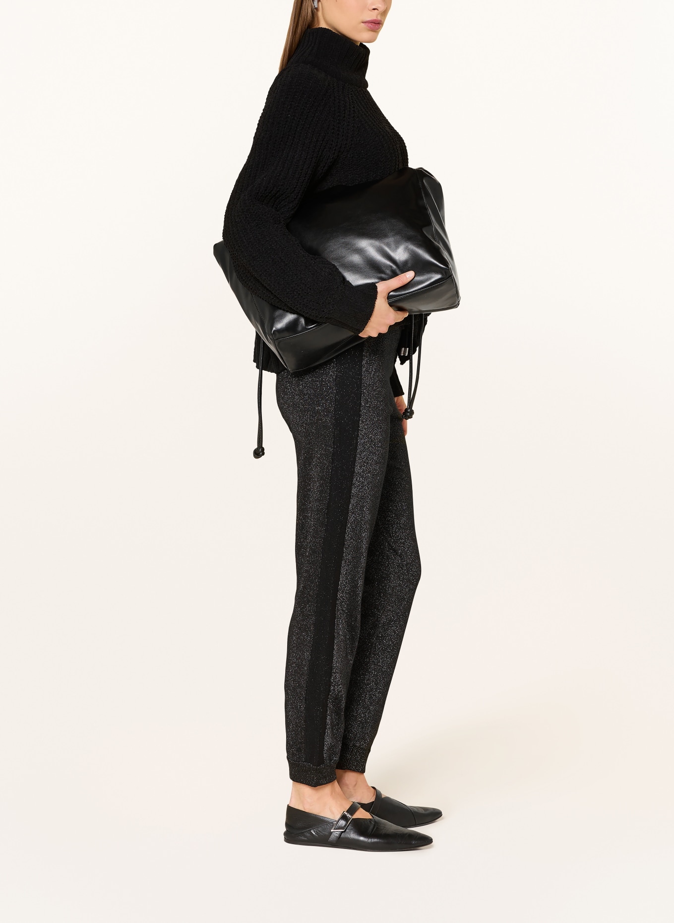 LIU JO Knitted pants with glitter yarn and braid stripes: BLACK