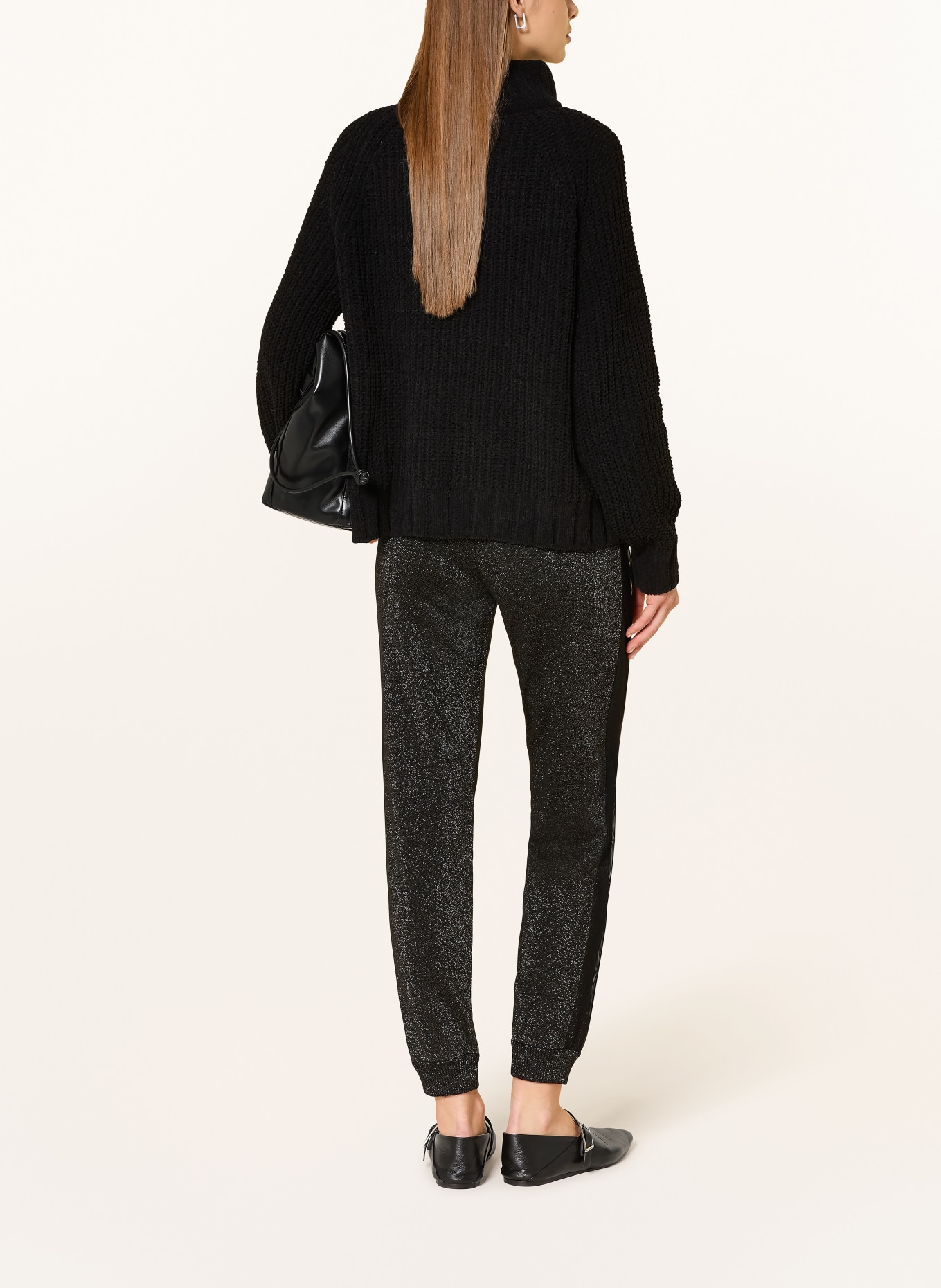 LIU JO Knitted pants with glitter yarn and braid stripes: BLACK