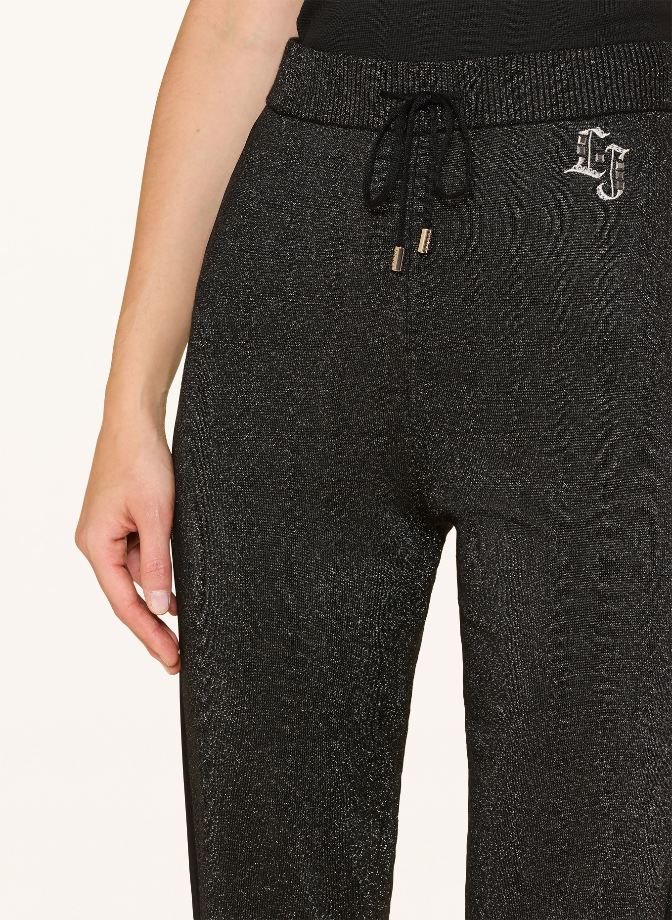 LIU JO Knitted pants with glitter yarn and braid stripes: BLACK