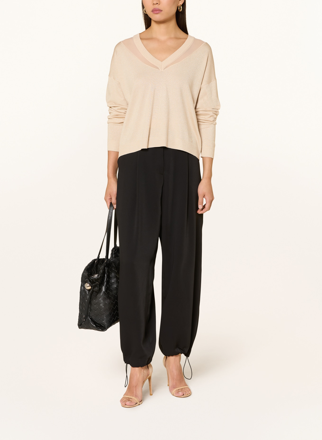 LIU JO Pullover mit Glitzergarn und Schmucksteinen: BEIGE