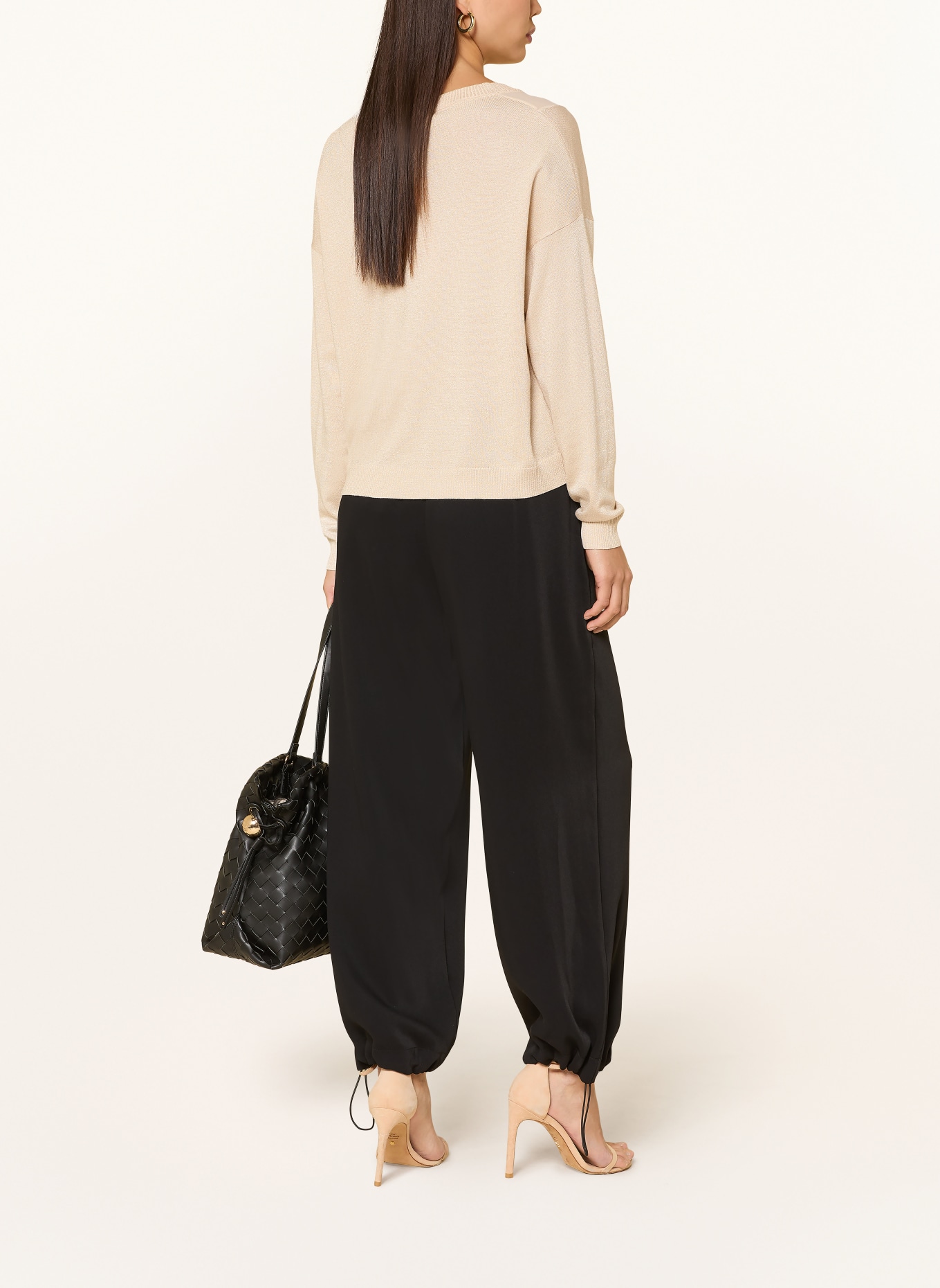 LIU JO Pullover mit Glitzergarn und Schmucksteinen: BEIGE