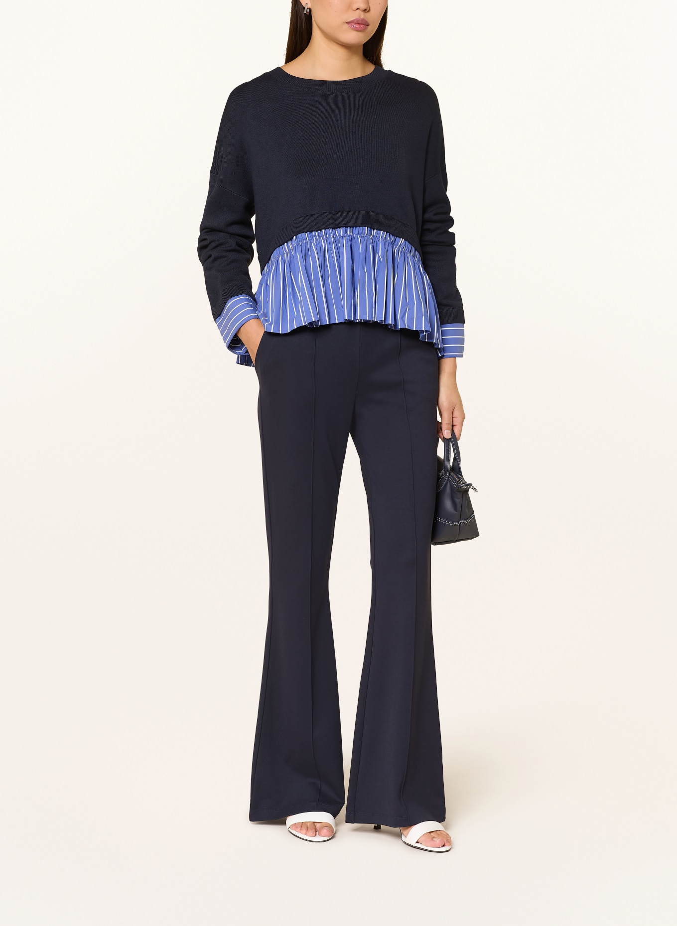 LIU JO Jerseyové kalhoty s rozšiřujícími se nohavicemi: TMAVĚ MODRÁ