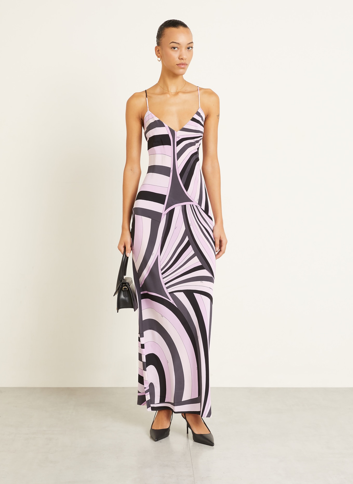 PUCCI Seidenkleid: HELLLILA / DUNKELGRAU / SCHWARZ