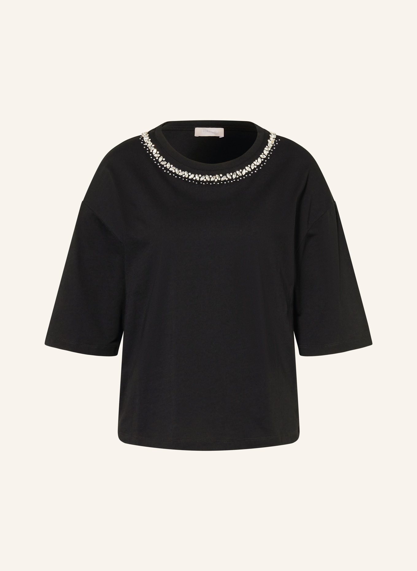 LIU JO T-shirt with 3/4 sleeves and gemstones: BLACK