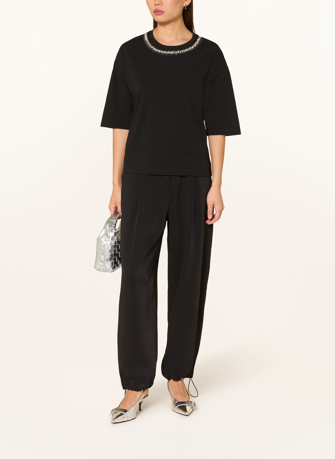 LIU JO T-shirt with 3/4 sleeves and gemstones: BLACK