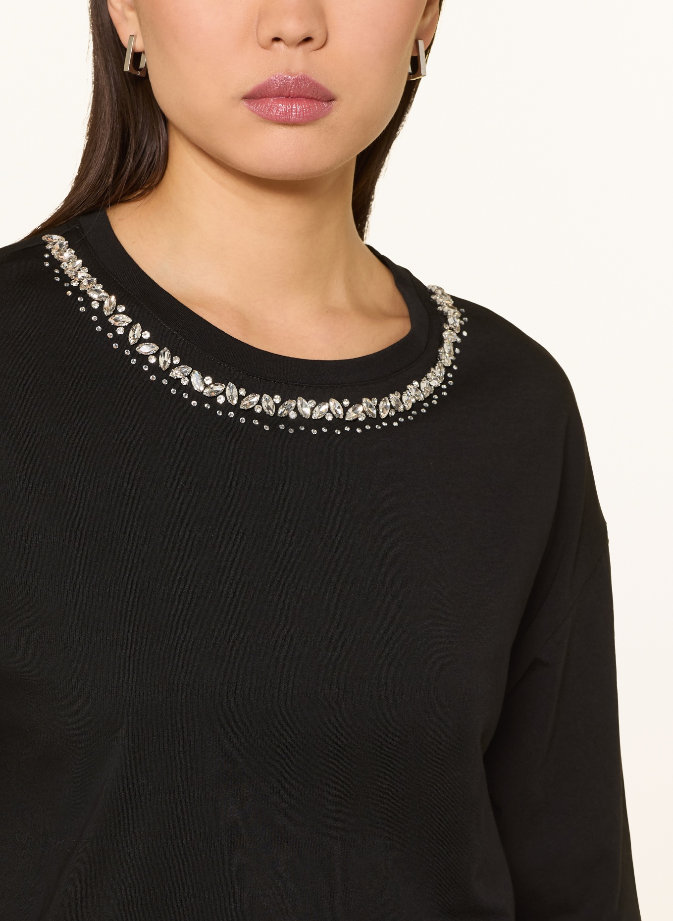 LIU JO T-shirt with 3/4 sleeves and gemstones: BLACK