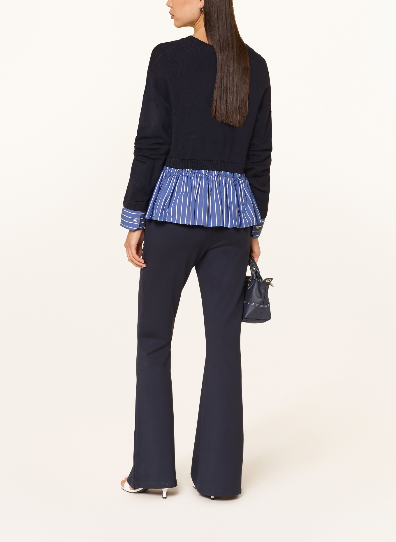 LIU JO Pullover im Materialmix mit Schmucksteinen: DUNKELBLAU / BLAU / WEISS