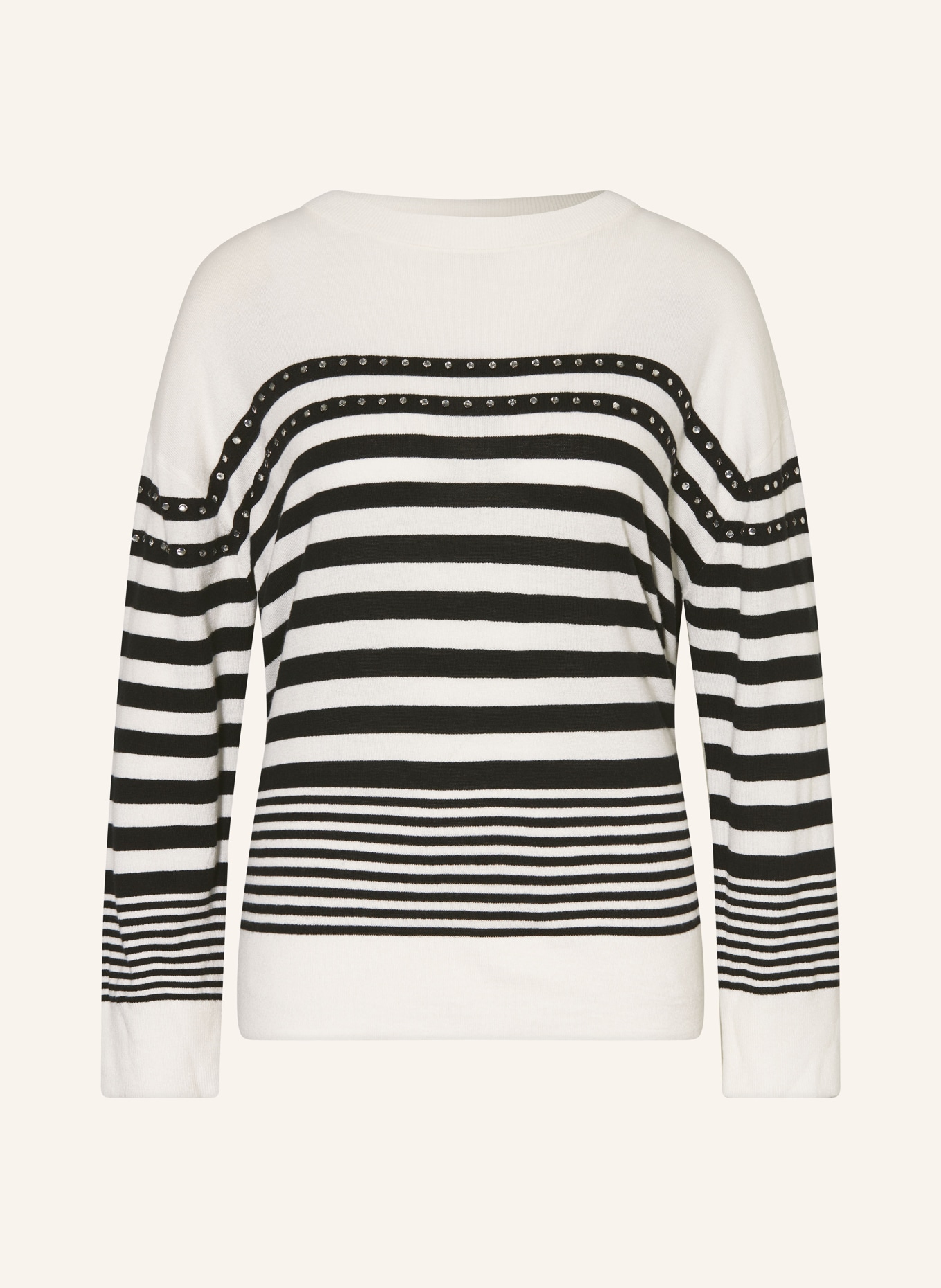 LIU JO Pullover mit Schmucksteinen: WEISS / DUNKELBLAU