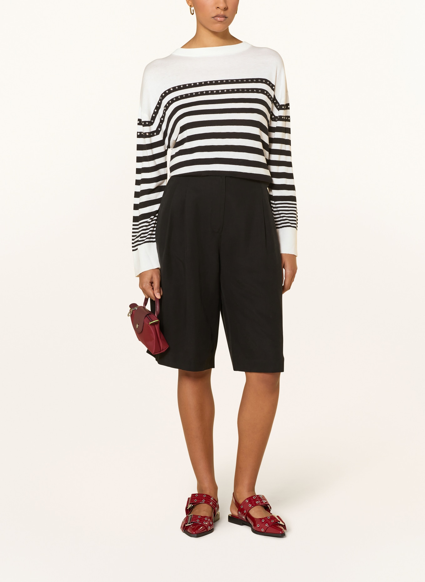 LIU JO Pullover mit Schmucksteinen: WEISS / DUNKELBLAU