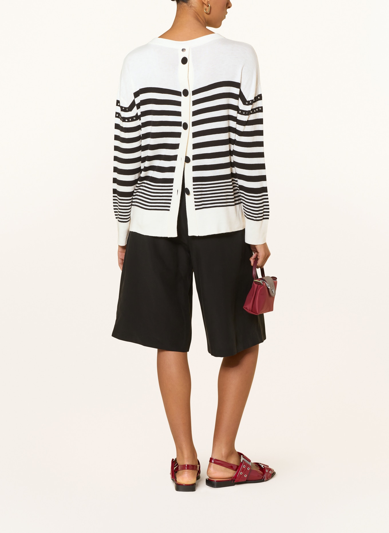 LIU JO Pullover mit Schmucksteinen: WEISS / DUNKELBLAU