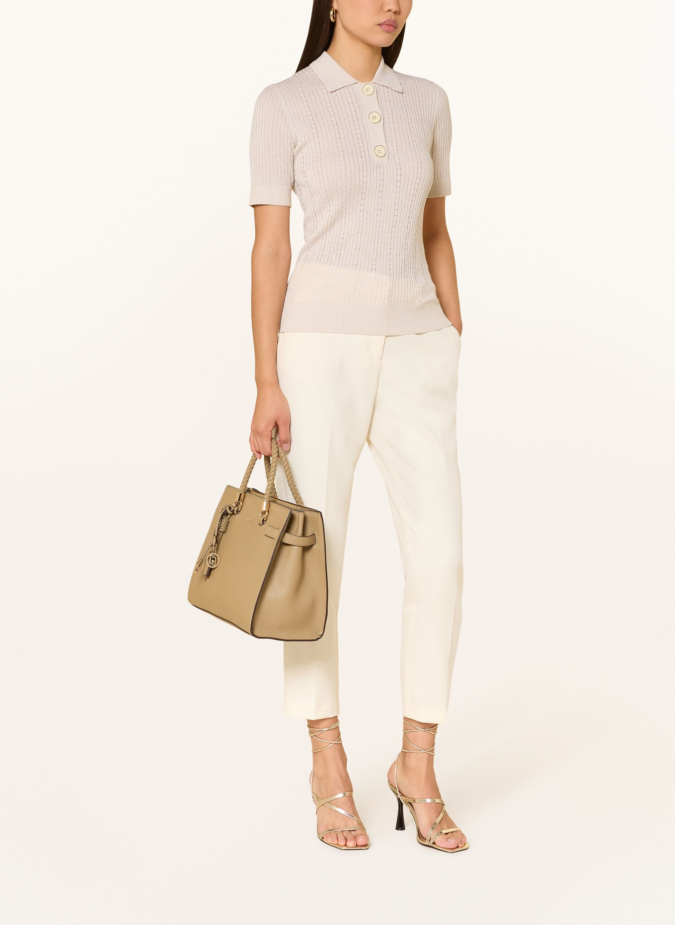 LIU JO Pletené polo tričko s třpytivou přízí: KRÉMOVÁ