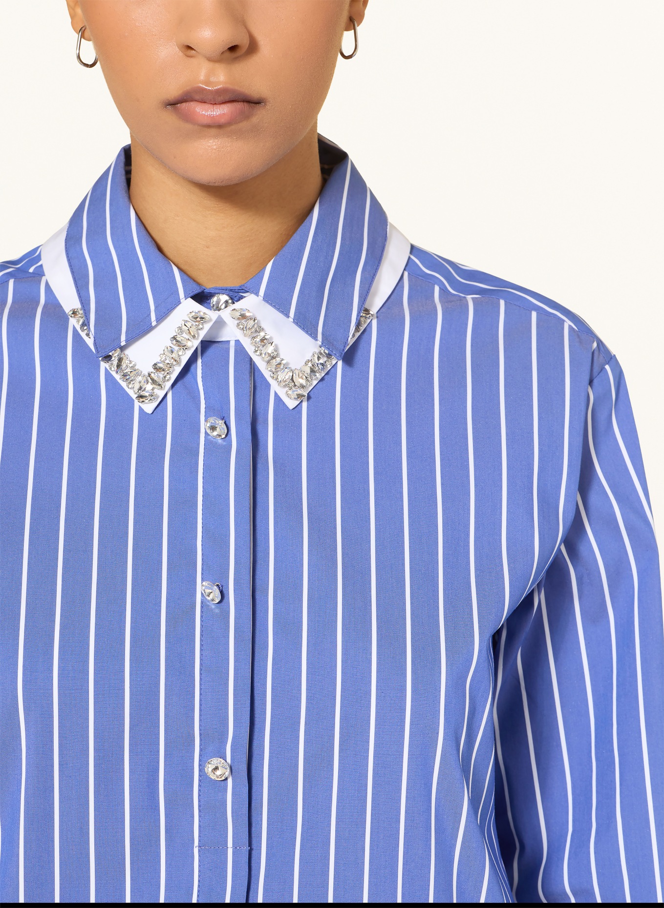 LIU JO Shirt blouse with detachable collar: BLUE / WHITE